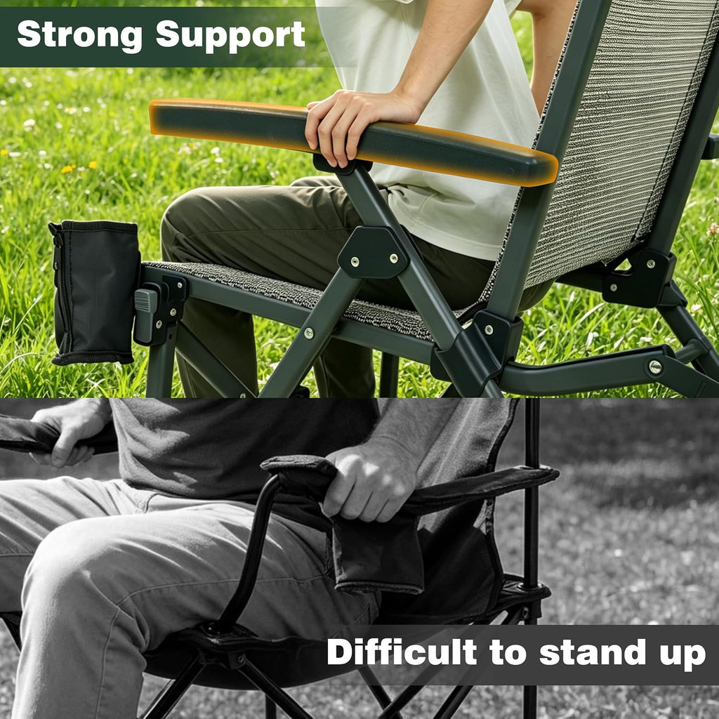 SUNNYFEEL High Back Folding Camping Chair 500 lbs with Aluminum Frame, Grey