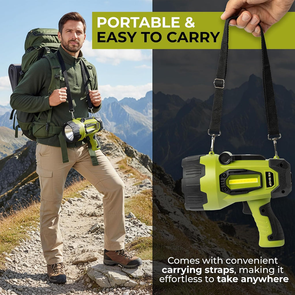 Camping Lantern Rechargeable - Led Spotlight Flashlight 200,000LM With 10,000mAh (6 To 12 Hours Of Runtime) - Usb-c Fast Charging- Outdoor Handheld Spotlight For Camping, Flash Lights For Emergency