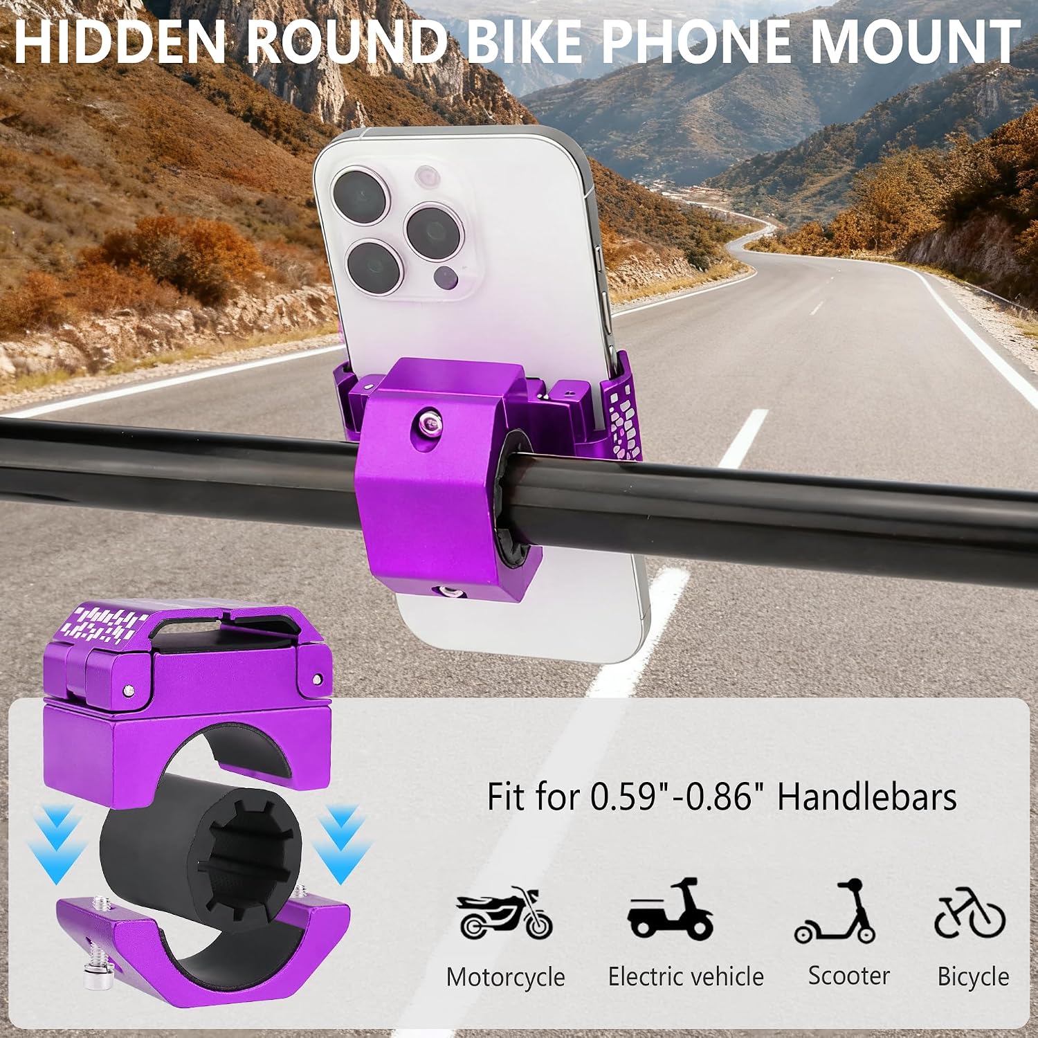 Bike Handlebar Mounts for 4.5-7.4 Phones (Purple)