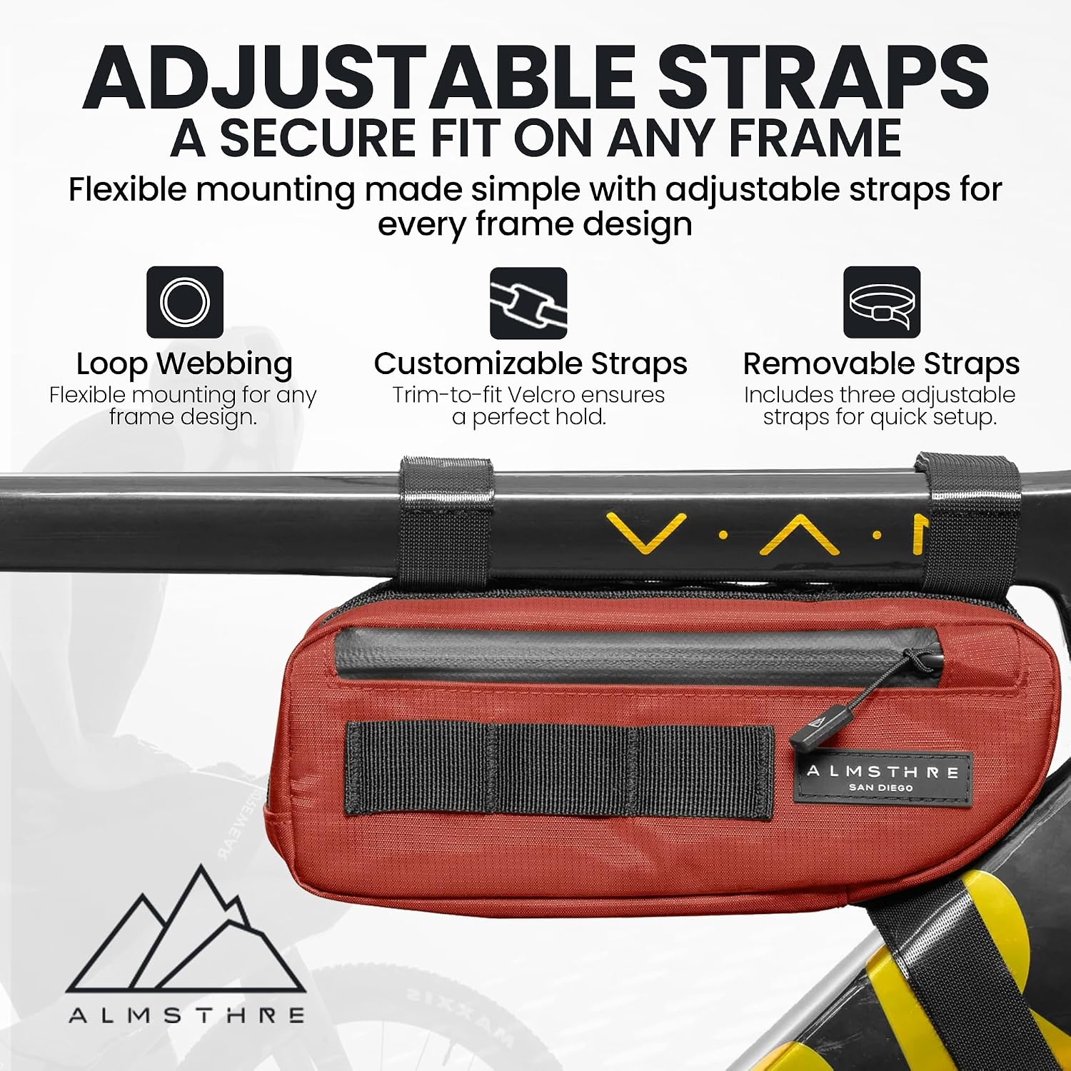 ALMSTHRE Bike Frame Bag | Weather-Resistant, Waterproof Zippers & Dual-Sided Access for Road, MTB, and Ebike Frames
