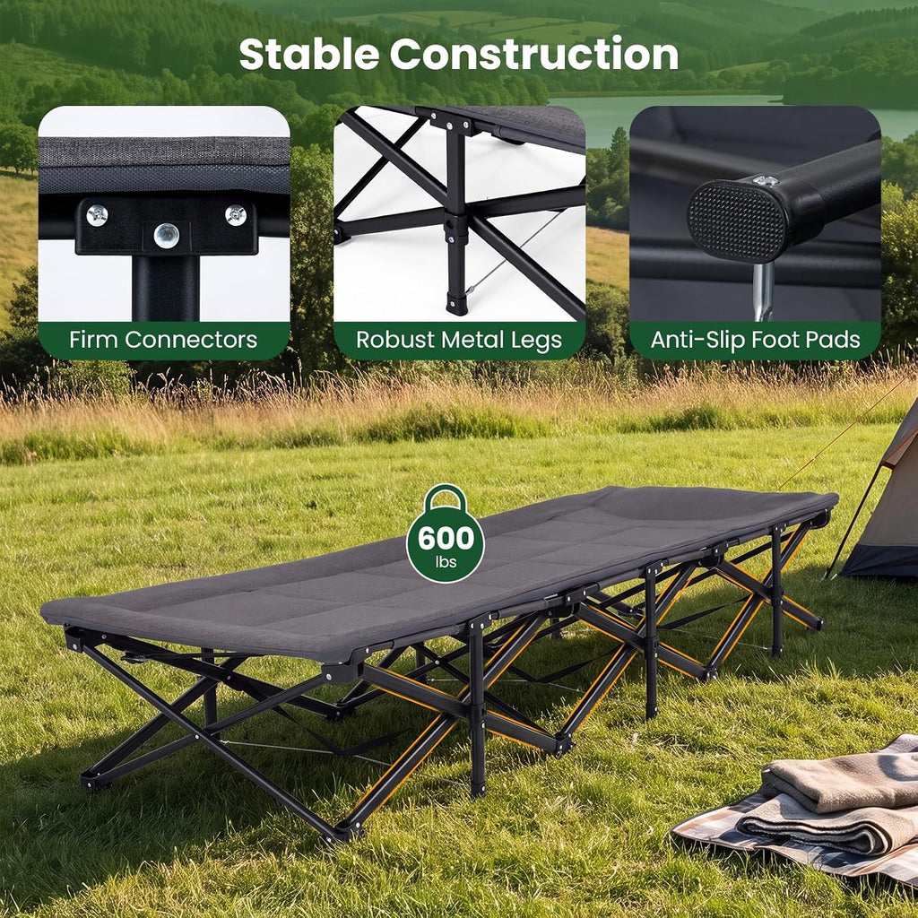 Goplus Camping Cot with Padded Pillow, Carry Bag, Max Load 600 lbs, Grey