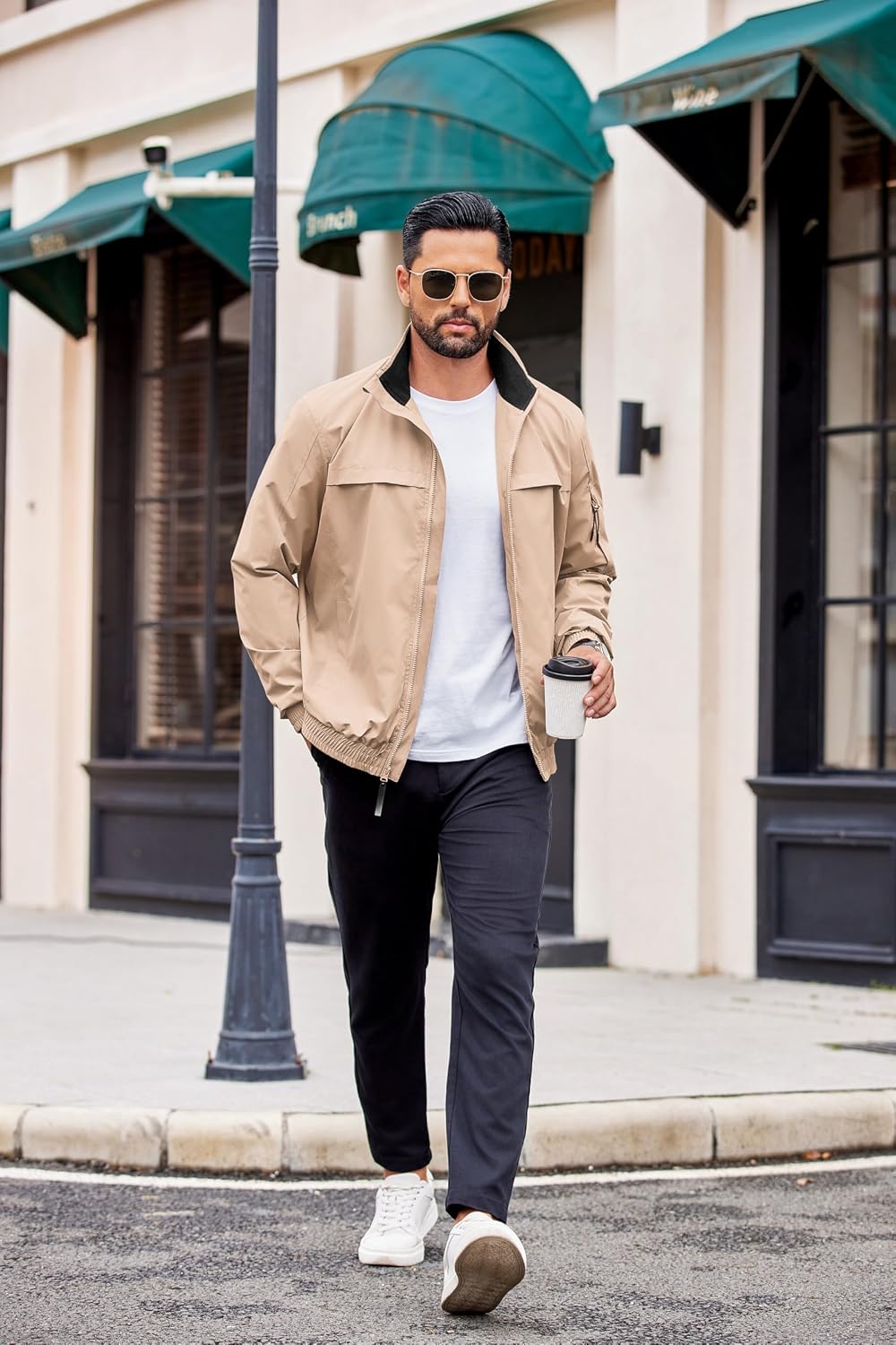 COOFANDY Mens Lightweight Bomber Jackets Stand Collar Windbreaker Softshell Jacket Zip Up Coat for Fall Outdoor