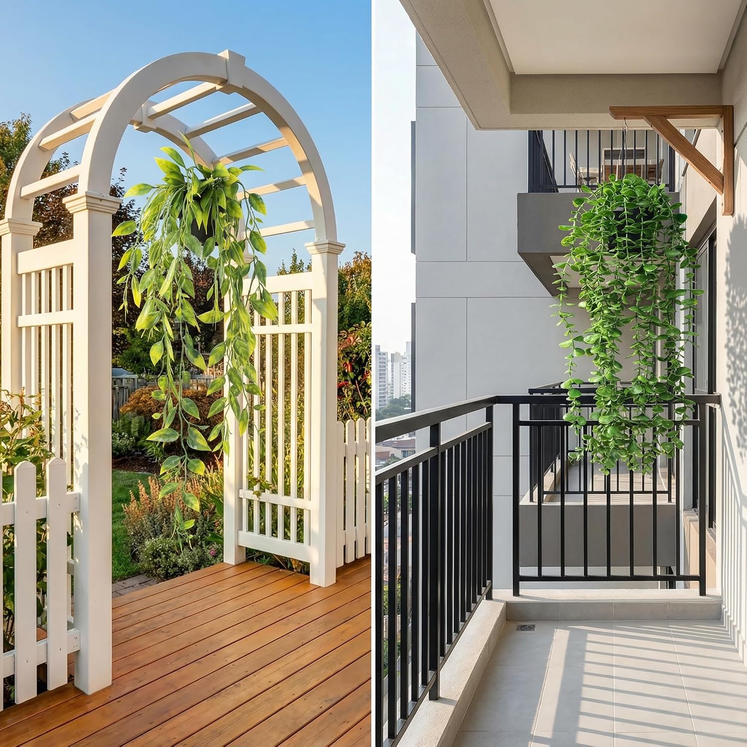5 Pack Fake Plants - Artificial Hanging Plants & Small Potted Faux Eucalyptus Fern Ivy, UV Resistant Maintenance-Free, for Shelf Wall Desk Home Office Bathroom Indoor Outdoor Decor