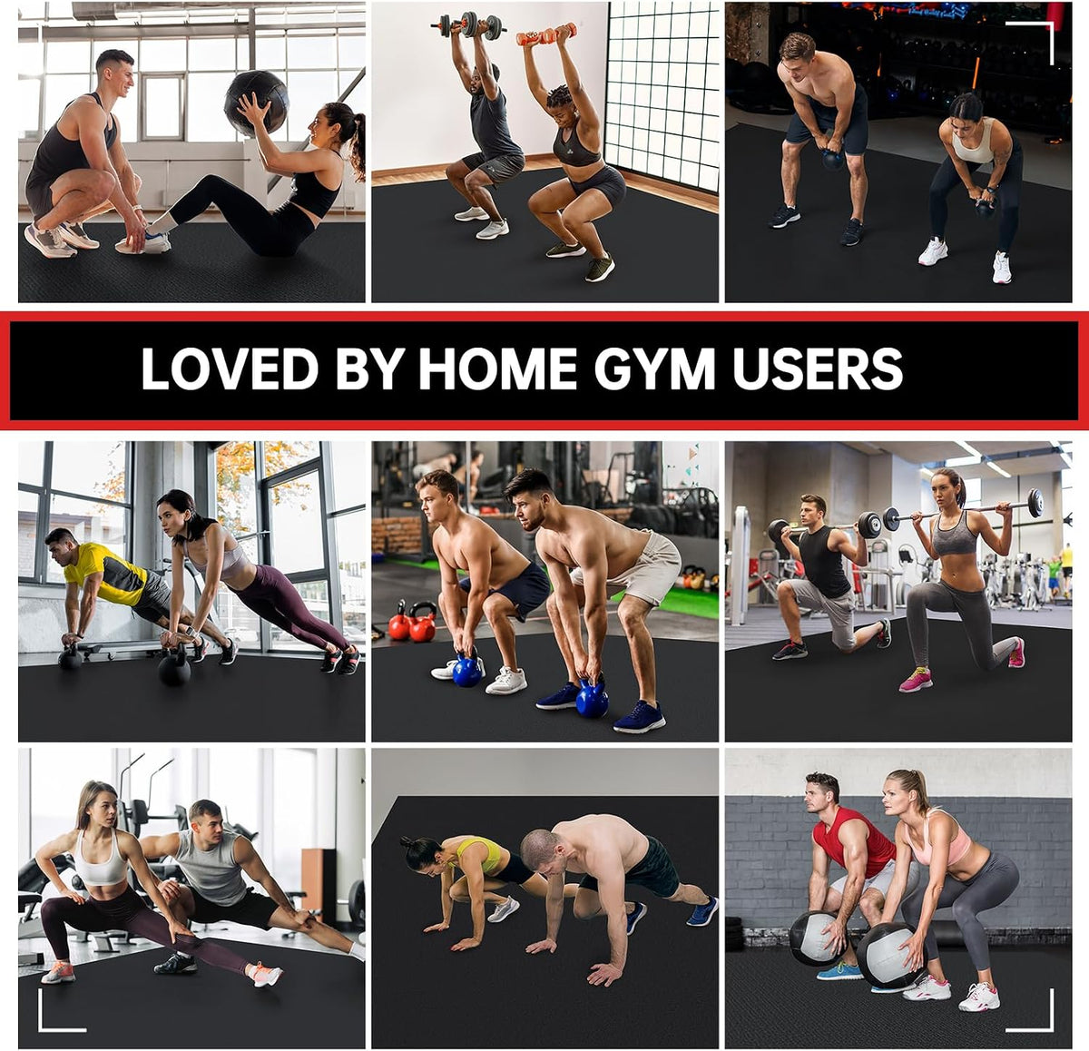 GymCope Large Exercise Mat for Home Workouts, 12x6/10x6/9x6/8x6/7x5/6x4 ft