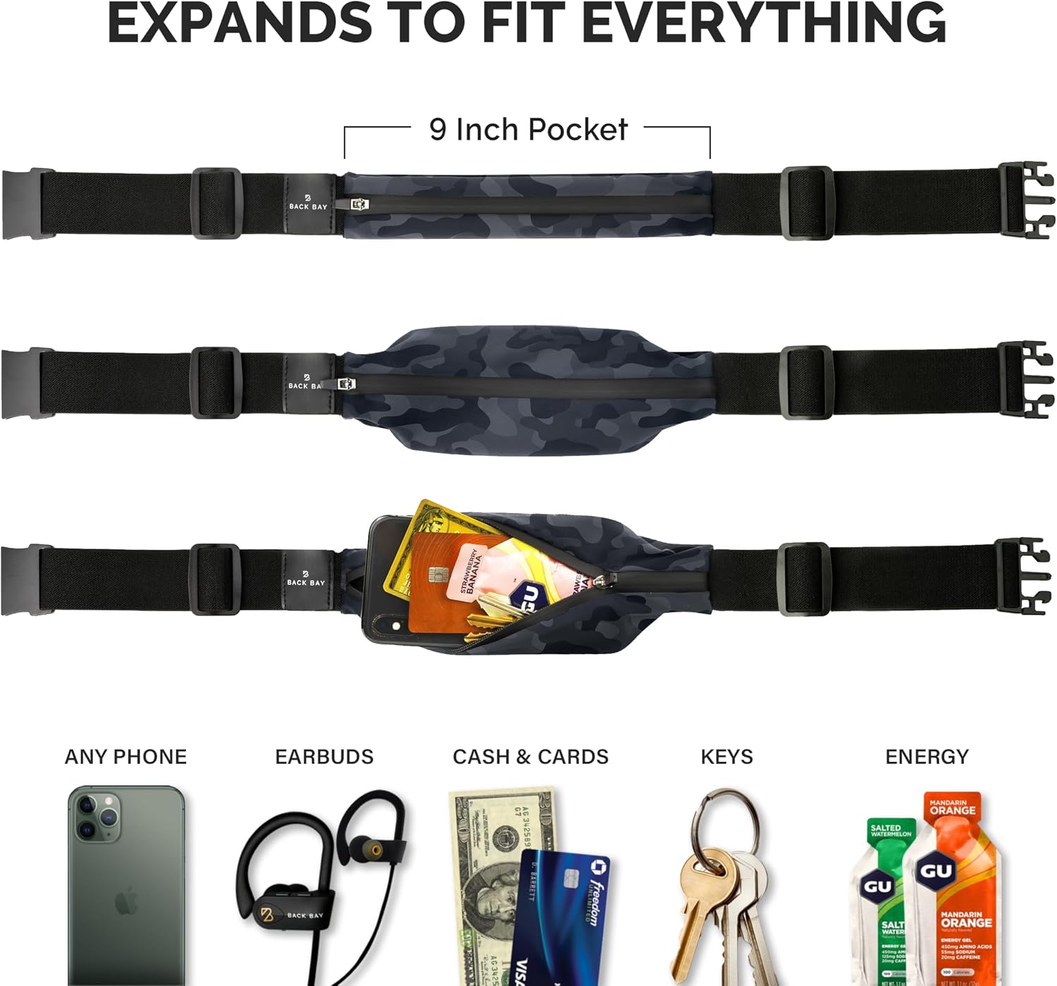 No-Bounce Slim & Secure Running Belt, Fits ALL Phones, Keys, Cards, Gels