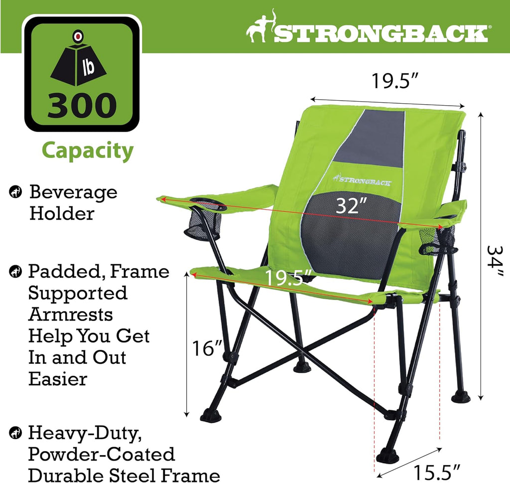 STRONGBACK Camping Chair Guru with Lumbar Support, Lime Green