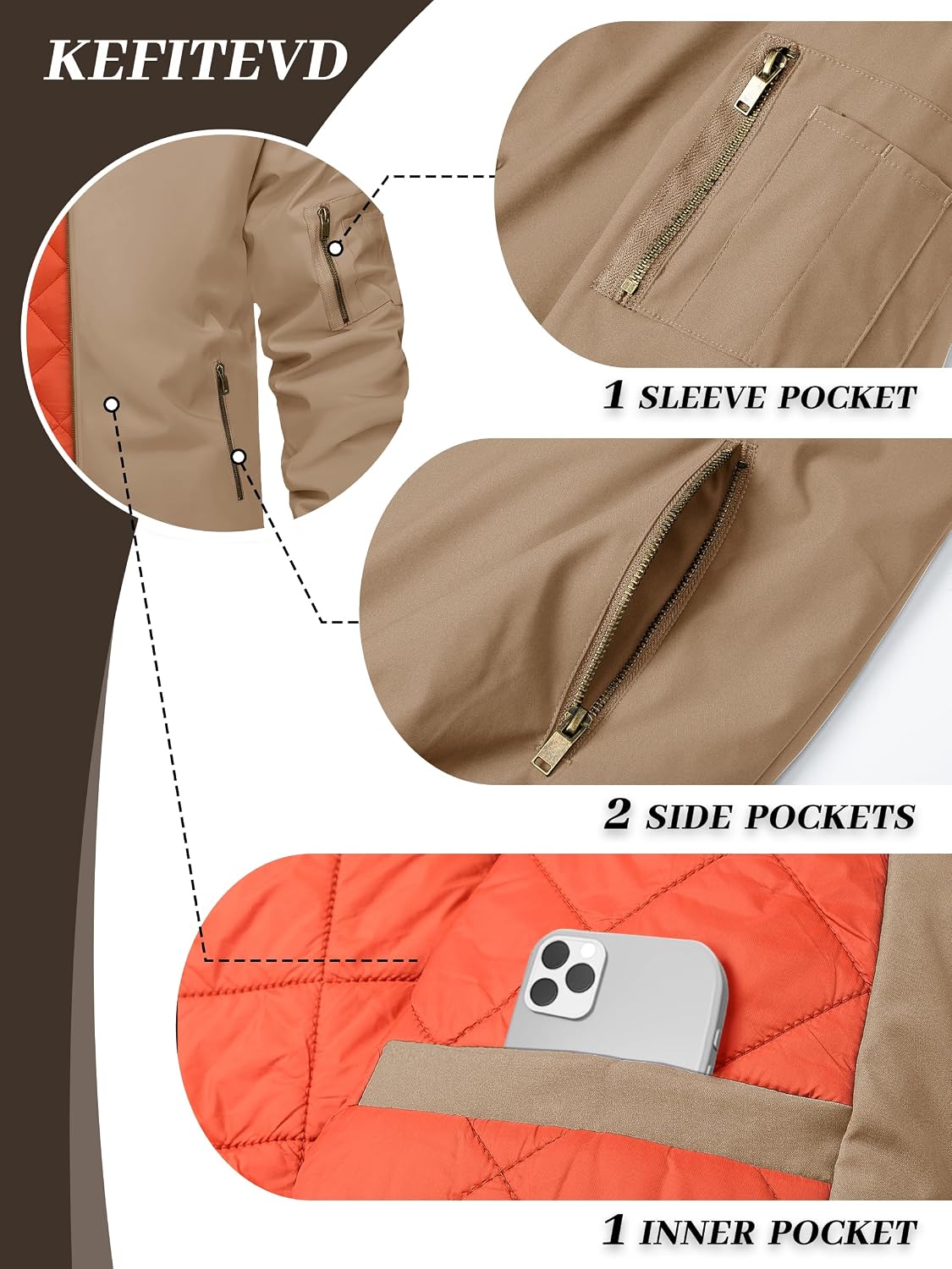 KEFITEVD Men's Bomber Jackets Winter Windbreaker Warm Full Zip Casual Coats
