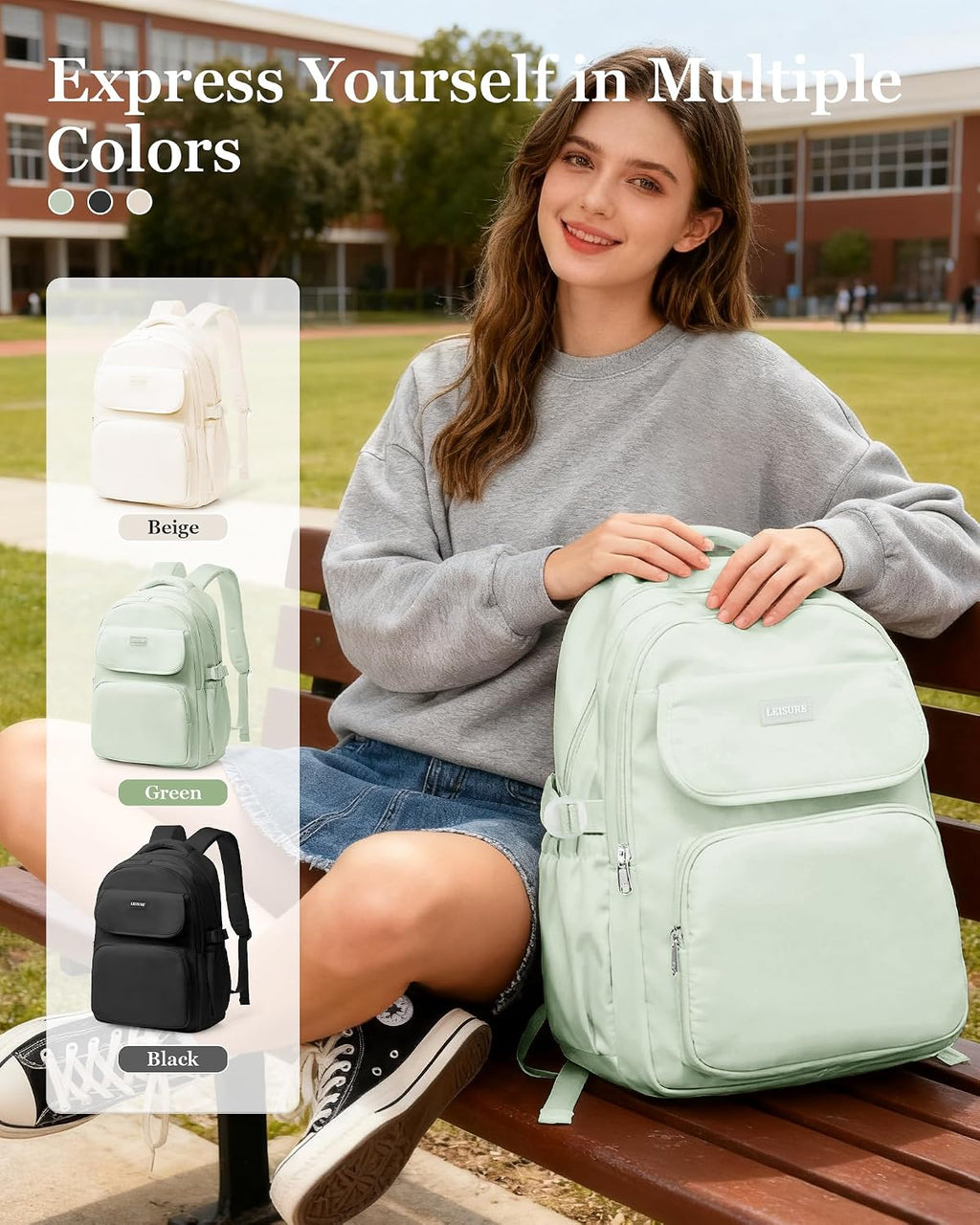 Aesthetic College Backpacks For Women Men,Waterproof High School Back pack,Kawaii Backpack For Teens Girls Boys,Student Latop Travel Backpack(Mint Green)