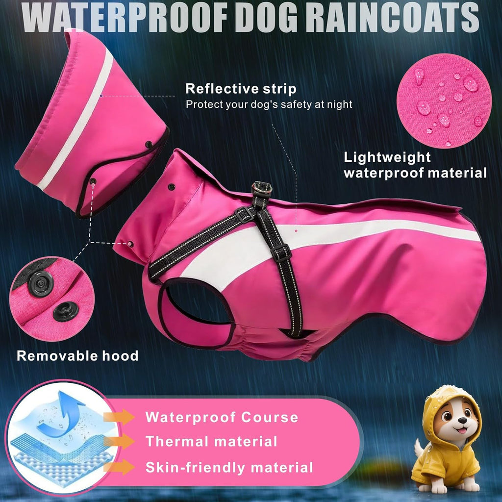 Dog Raincoat Waterproof Raincoats for Dog Reflective Dogs Rain Jackets with Hood Hoodie Pet Rain Poncho Coat for Small Medium Large Dogs Puppies S-XXL (Pink, XL)
