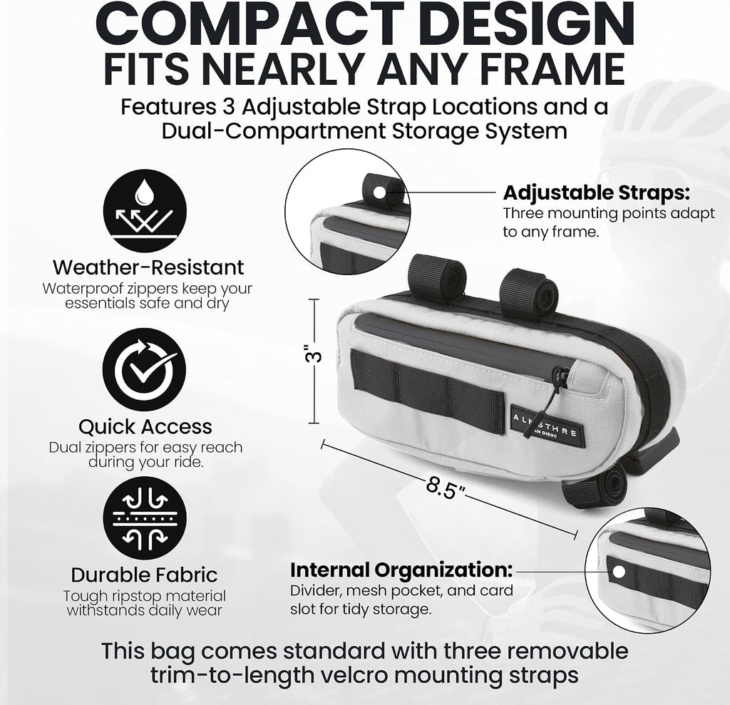 ALMSTHRE Bike Frame Bag | Weather-Resistant, Waterproof Zippers & Dual-Sided Access for Road, MTB, and Ebike Frames