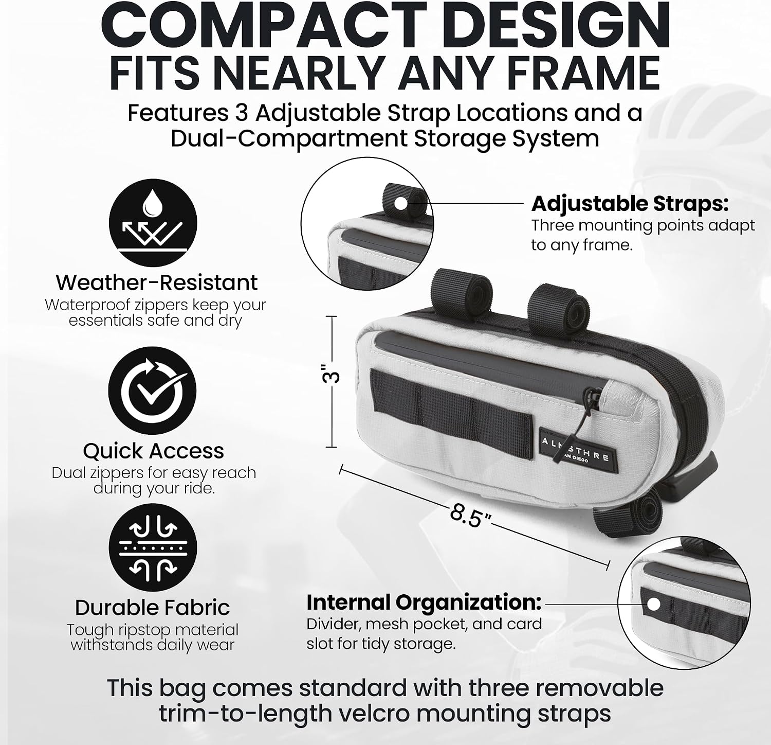 ALMSTHRE Bike Frame Bag | Weather-Resistant, Waterproof Zippers & Dual-Sided Access for Road, MTB, and Ebike Frames