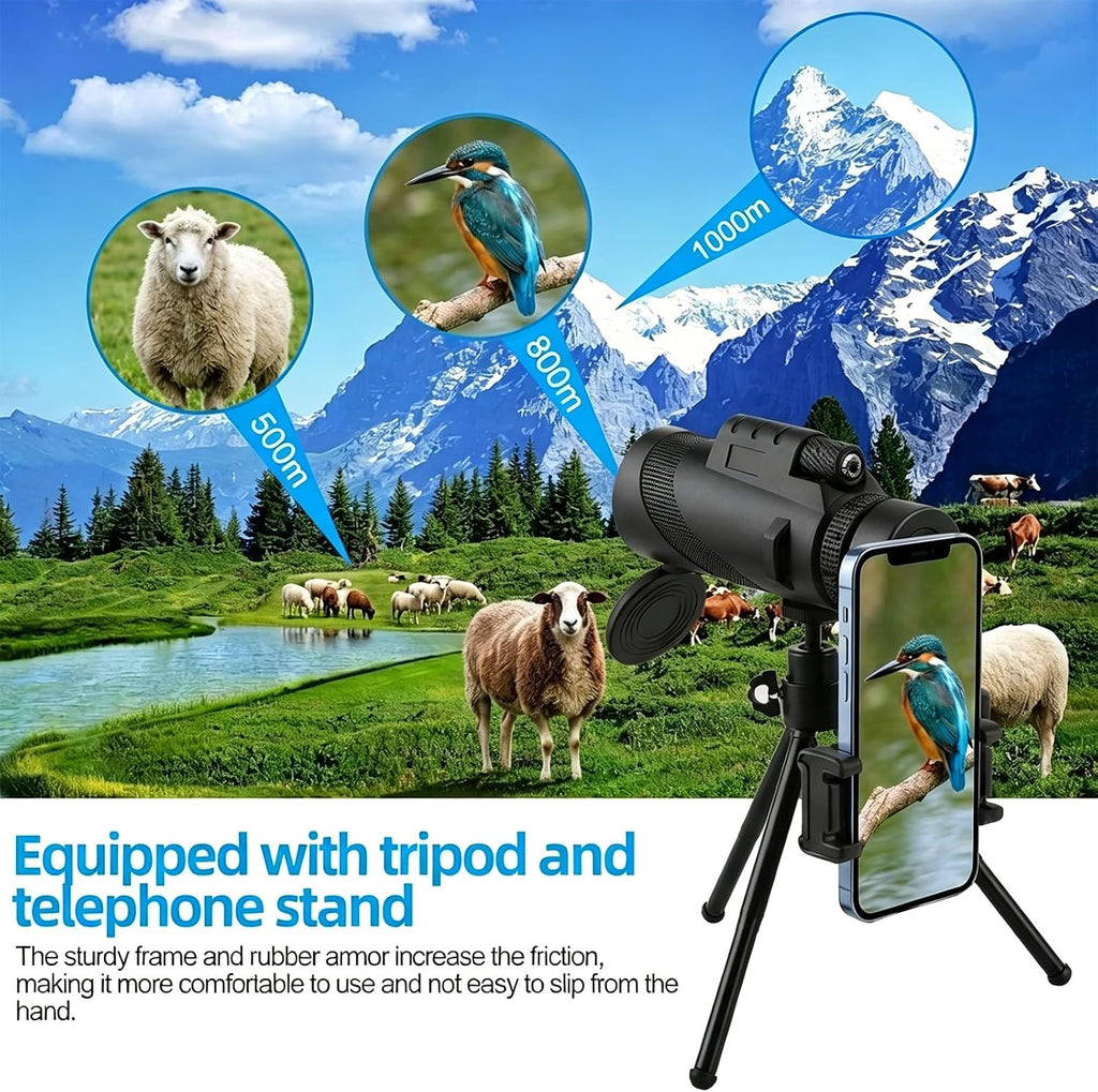 80x100 Monocular Telescope, BAK4, Waterproof, Phone Adapter, Hiking