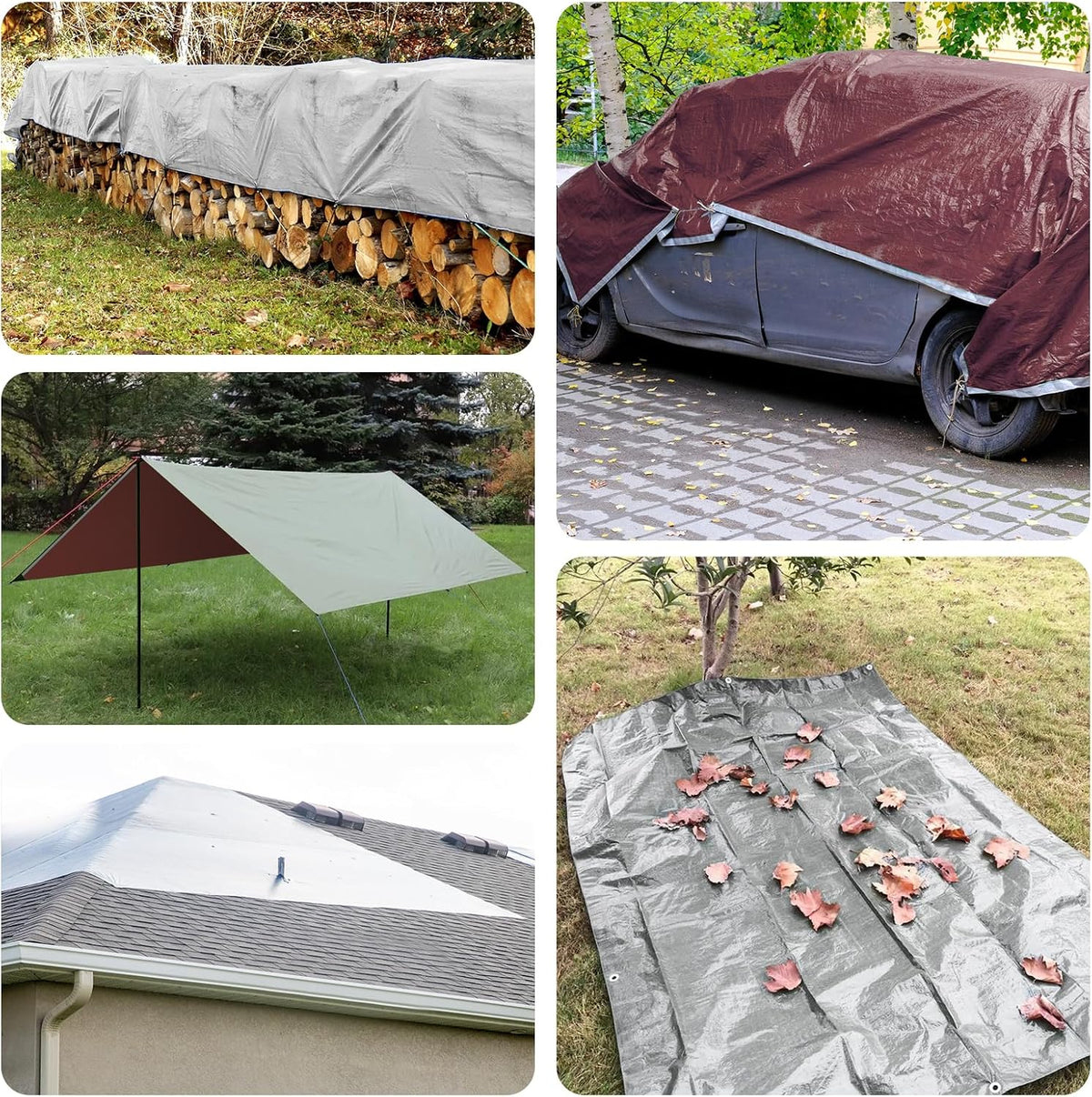 16 Mil Thick Heavy Duty Tarp, 10 x 12 Ft Finished Size, Silver/Brown