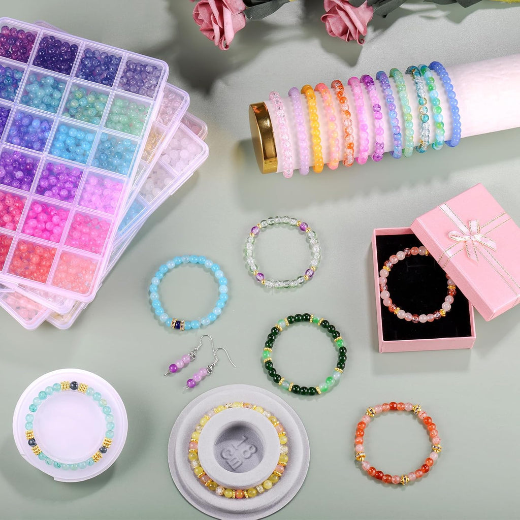3524pcs Glass Beads Bracelet Making Kit, 4 Types 96 Colors 6mm Glass Beads