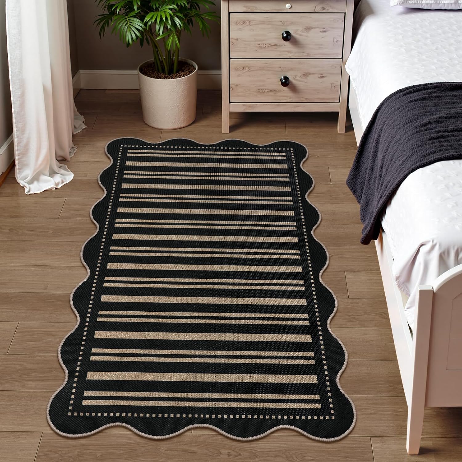 Striped Easy Jute Outdoor Patio Rug, 3x5 Washable Rugs for Entryway Indoor Outdoor Living Room Area Rug, Farmhouse Non Slip Black Carpet for Backyard Bedroom Porch