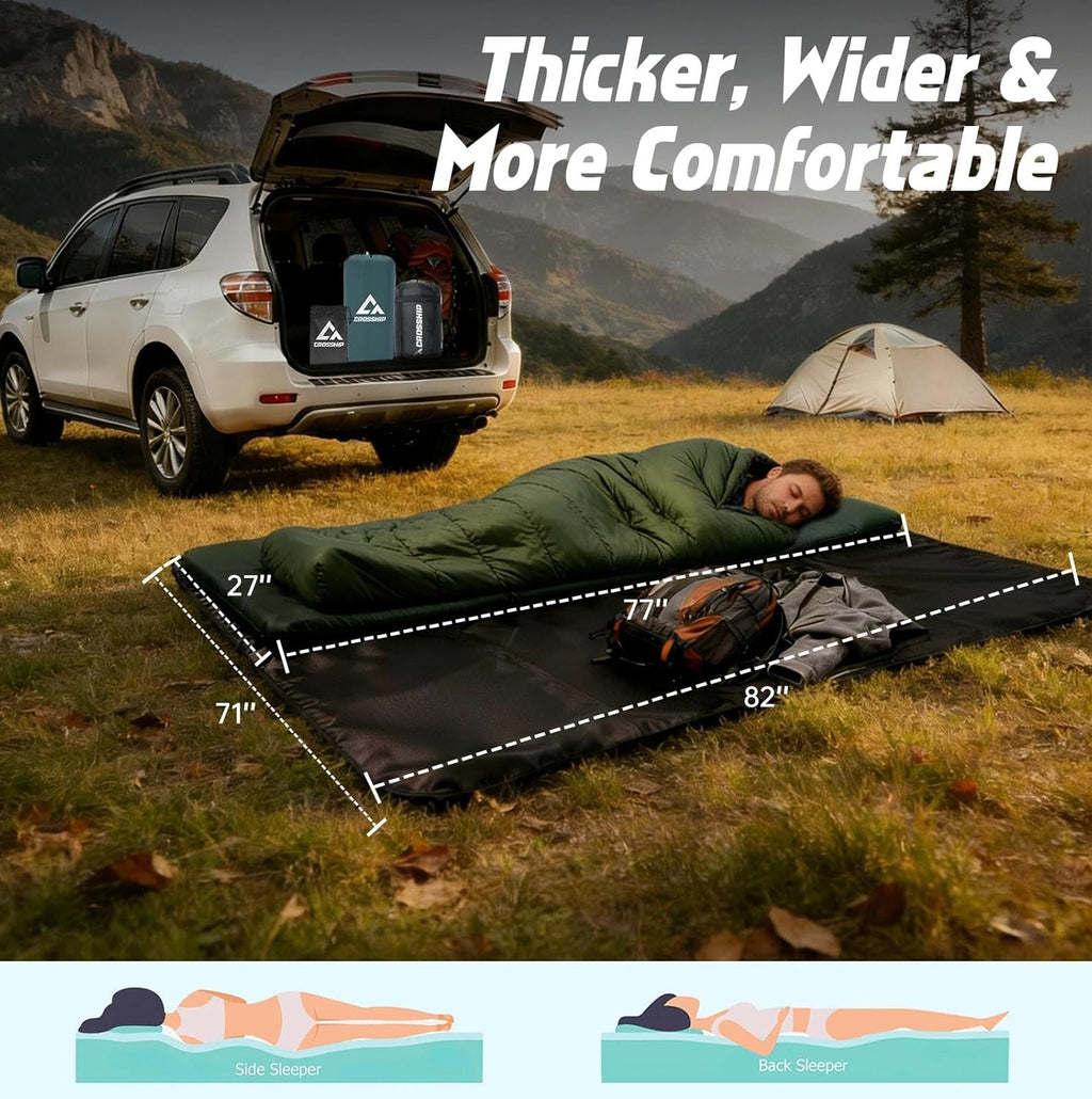 Self Inflating Sleeping Pad with Waterproof Tarp, 3.2" Extra Thick Built-in Electric Pump Air Mattress for Car Camping, R-Value 9.5 All-Season Winter Gear, Roll-up Compact Mat