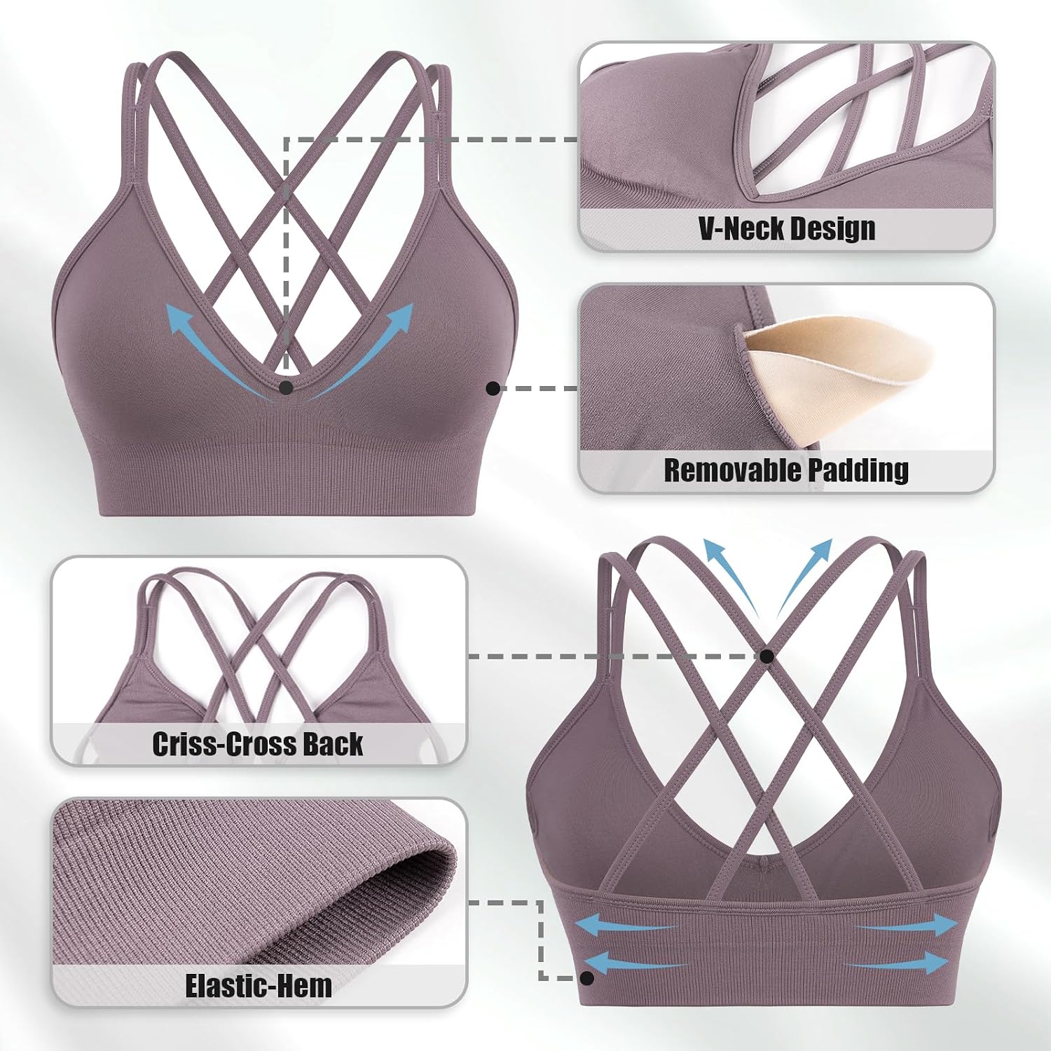 V Neck Sports Bras for Women Cross Back Workout Bra for Small Bust