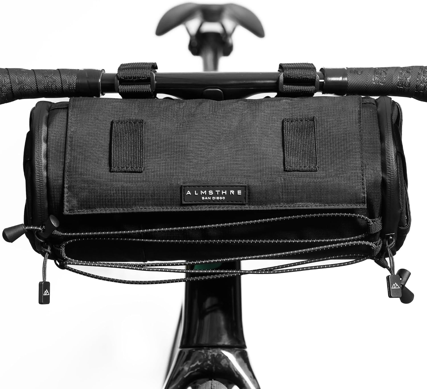 ALMSTHRE Compact Bar Bag – Midnight Black | Hard-Shell Bike Handlebar Bag with Waterproof Zipper & Adjustable Straps | Lightweight Bicycle Handlebar Bag, Compatible with Road, Gravel & MTB Bikes