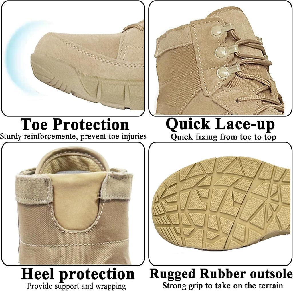 6 Inch Lightweight Mens Tactical Shoes Combat Boots Coyote Boots Military Training Lace Up Outdoor Hiking Breathable Army Shoe