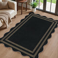 Modern Easy Jute 3x5 Outdoor Patio Rug, Black Washable Rugs for Entryway Indoor Kitchen Rugs, Farmhouse Neutral Non Slip Carpet for Living Room Backyard