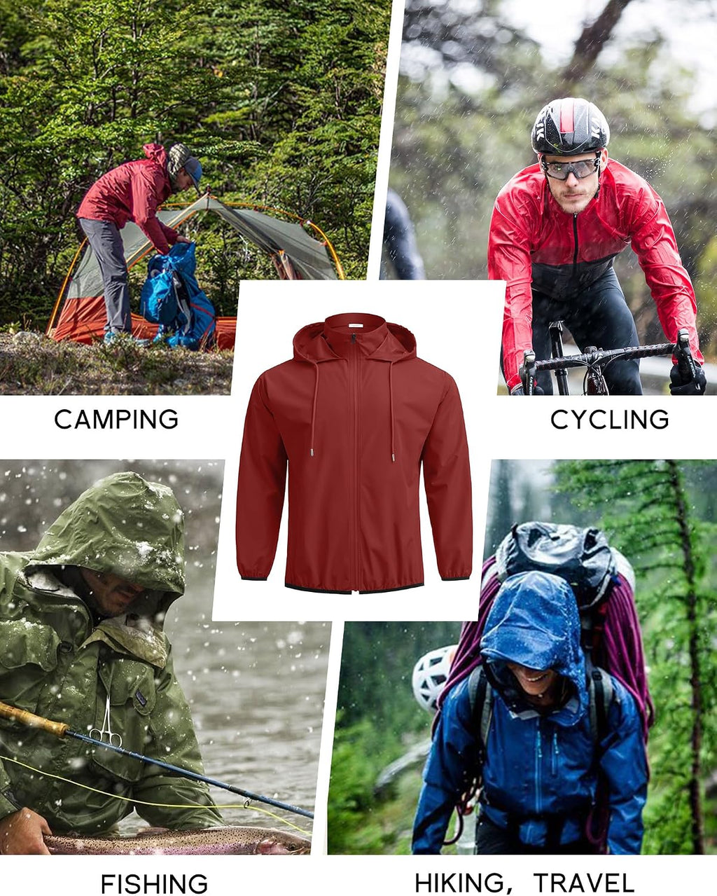 COOFANDY Men's Light Rain Jacket Packable Waterproof Raincoat Windbreaker