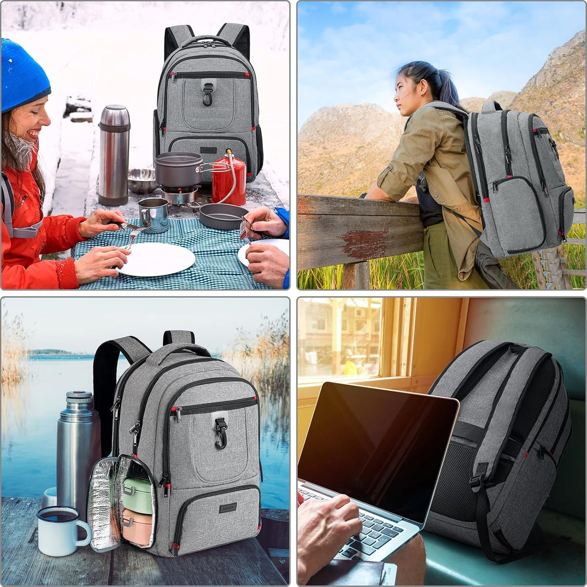 BIKROD Lunch Backpack, Insulated Cooler Lunch Bag Backpack, Large Travel 17.3 Laptop Back Pack Sturdy Computer College School Bookbag for Women Men for Men Women Work Hiking Picnic