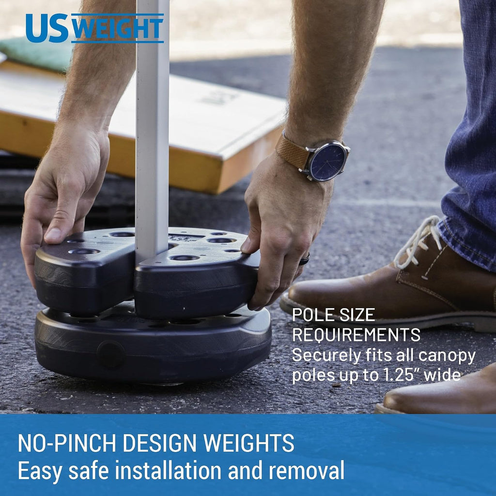 US Weight 40 Pound Canopy Weight Set of 4 and Carry Strap with No-Pinch Design - Easy Installation and Removal to Secure Tents, Canopies, and Umbrellas at Outdoor Events