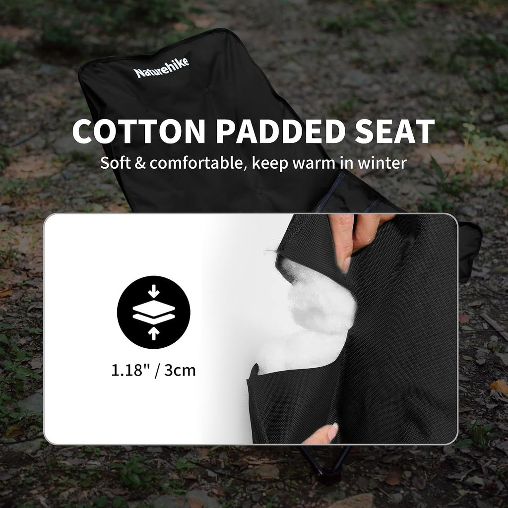 Naturehike Seastar Padded Camping Chair, Oversized 2-Position Adjustable Folding Chair, Portable Camp Chair with Side Pocket & Carry Bag
