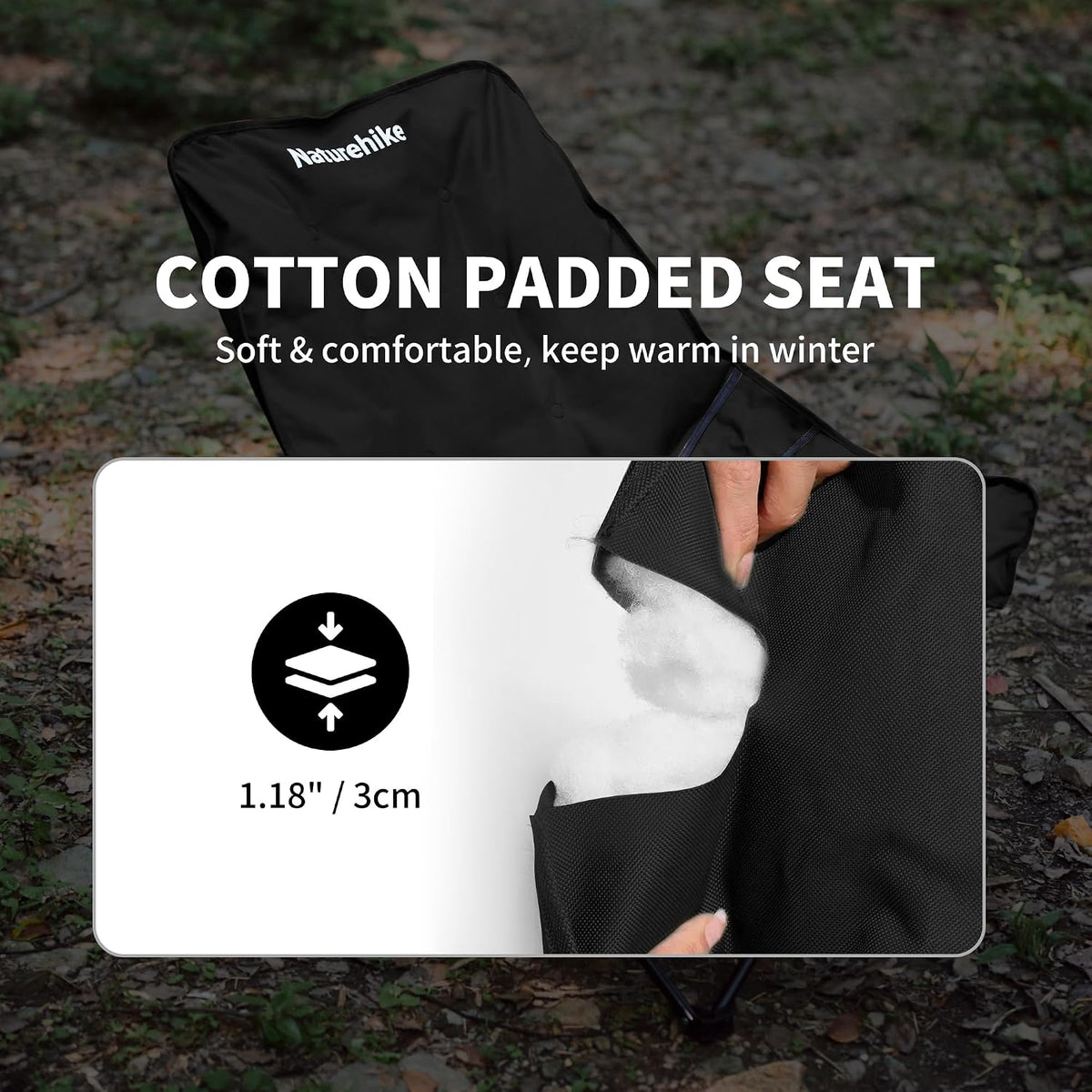 Naturehike Seastar Padded Camping Chair, Oversized 2-Position Adjustable Folding Chair, Portable Camp Chair with Side Pocket & Carry Bag