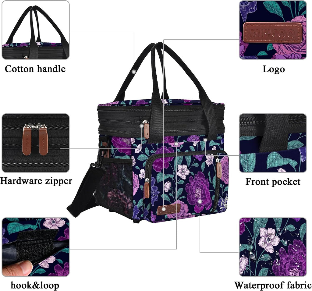 MIYCOO Lunch Bag for Women & Men, Expandable Double Deck Lunch Box, 15L