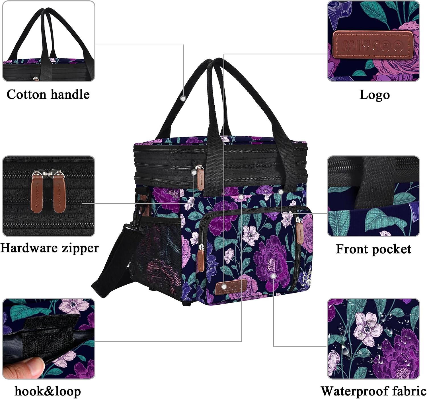 MIYCOO Lunch Bag for Women & Men, Expandable Double Deck Lunch Box, 15L