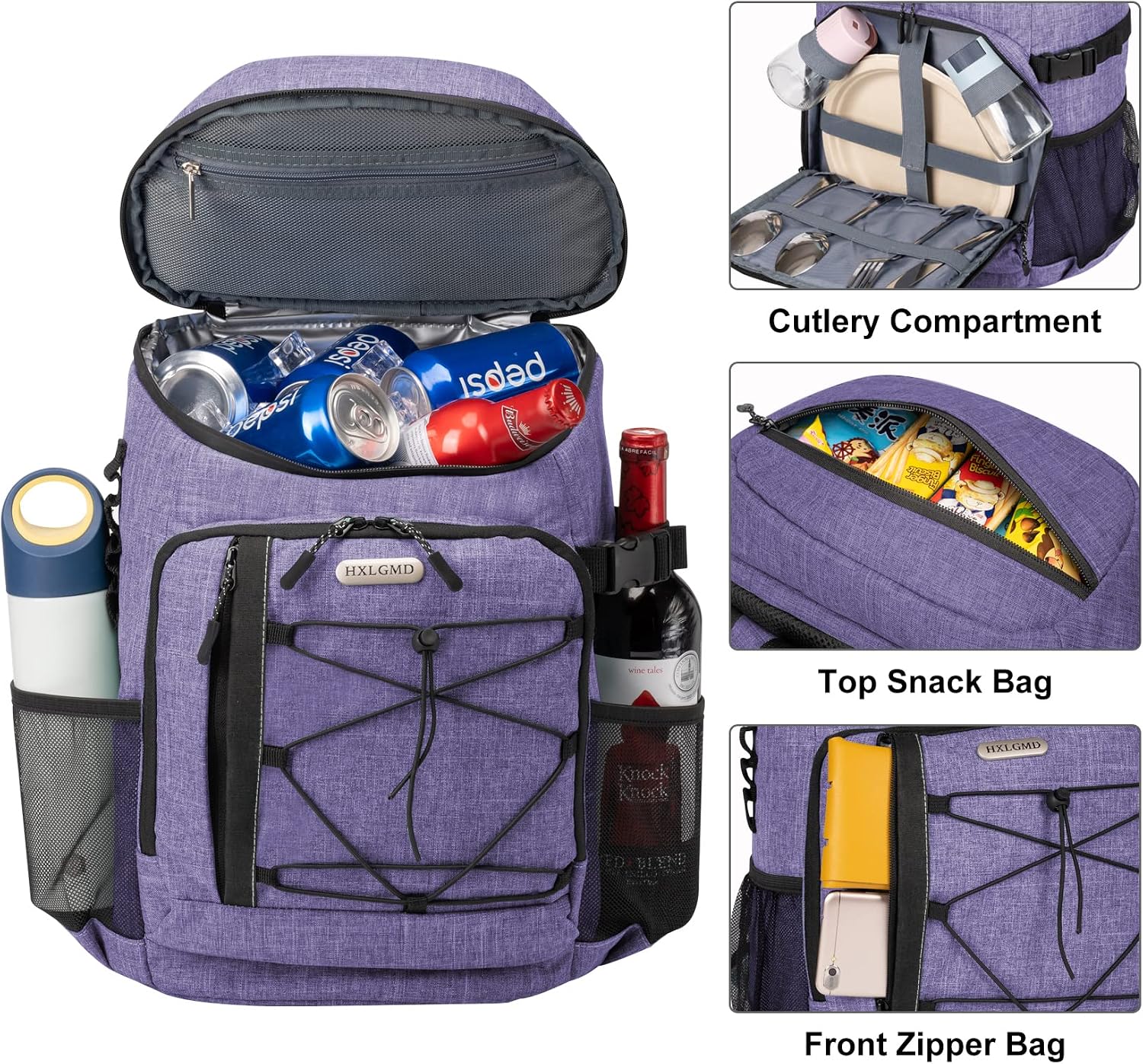 HXLGMD Backpack Coolers Insulated Leak Proof 30 Cans, Soft Sided Insulated Cooler Bags Ice Chest Backpack for Beach Travel Camping, with Reusable Ice Packs