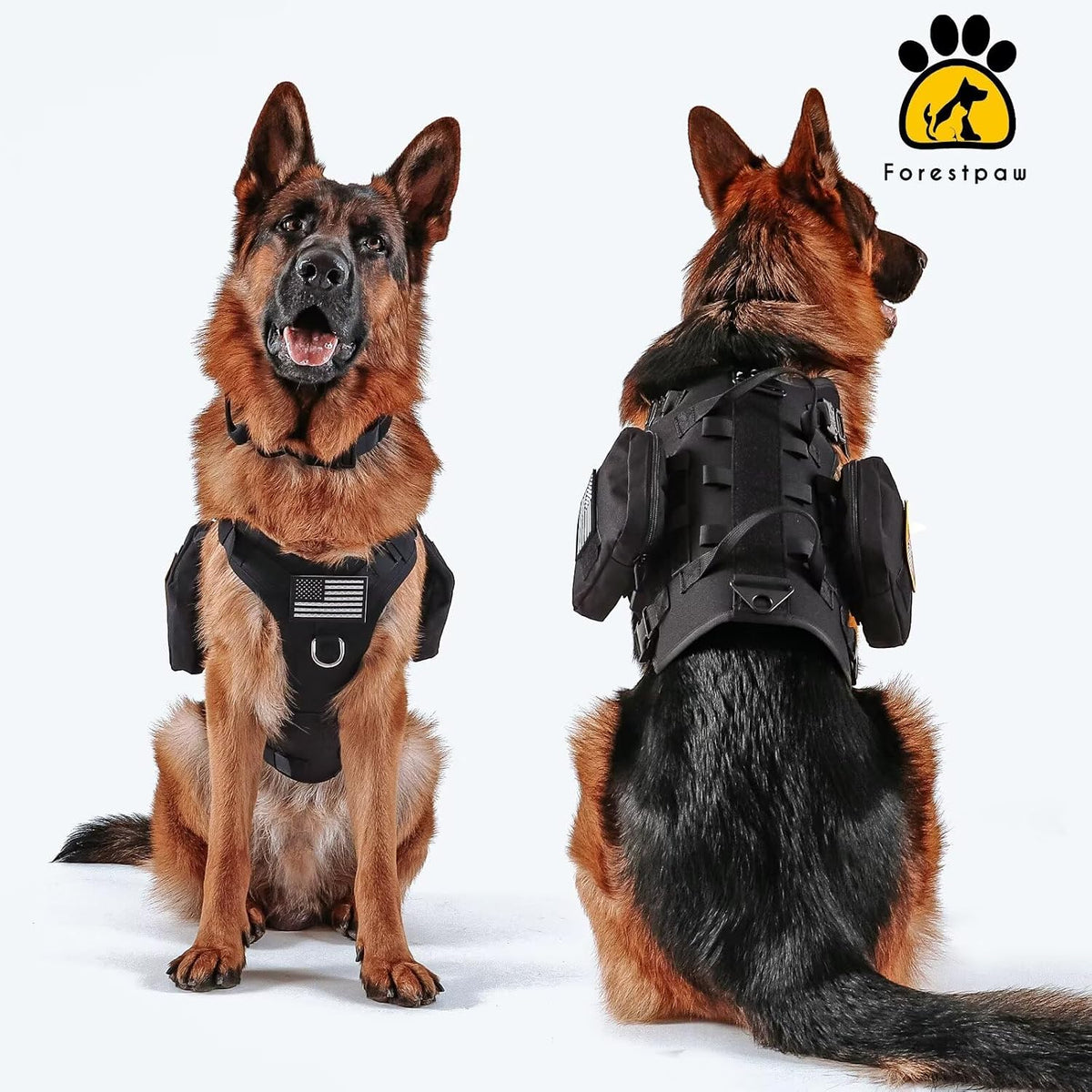 Forestpaw Tactical Dog Harness for Medium Dogs,Service Dog Vest,M,Black