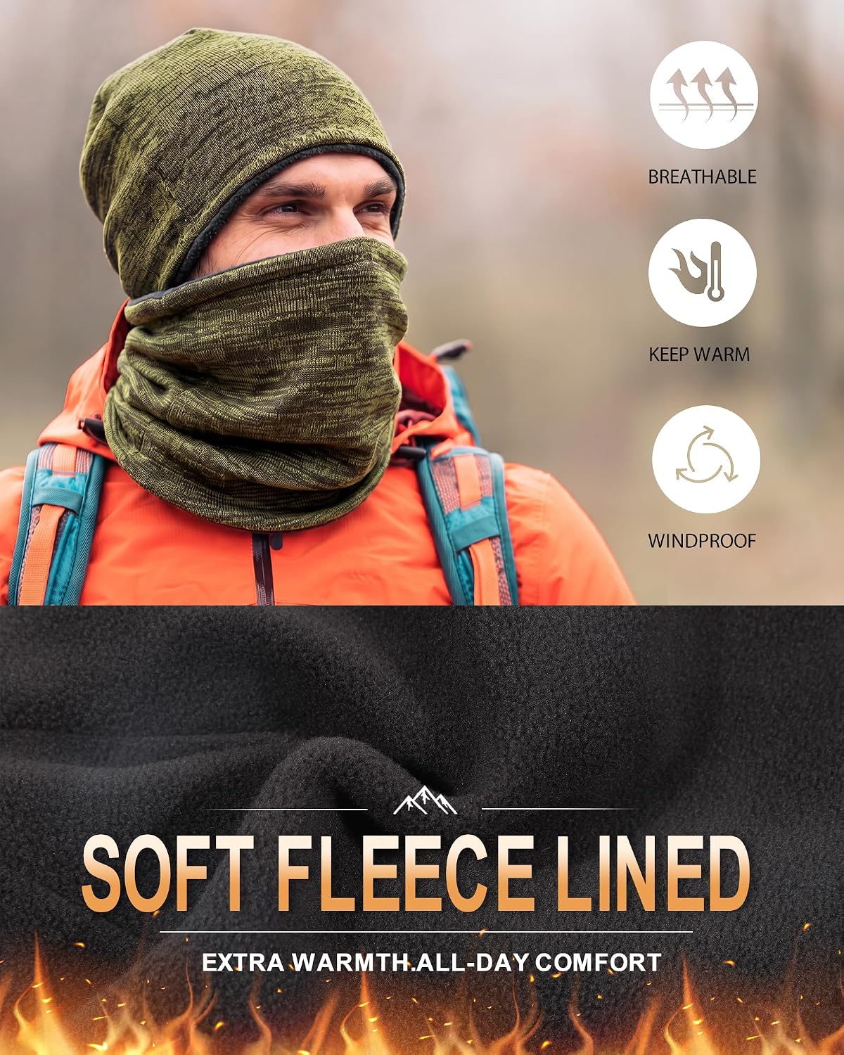 Winter Beanie Hat Scarf Set for Men Women Fleece Lined Warm Windproof Ski