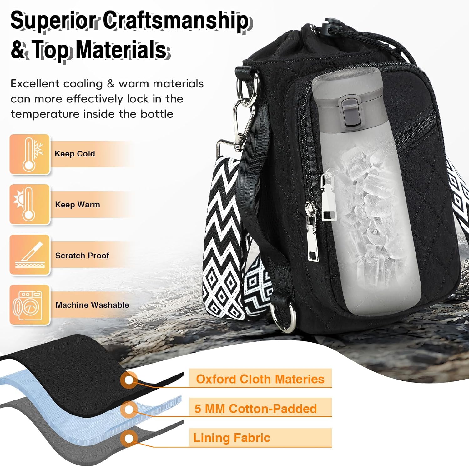 AGLOD Water Bottle Carrier Bag with Strap, Water Bottle Holder Crossbody Bags for Women Men for Walking, Hiking,Cycling