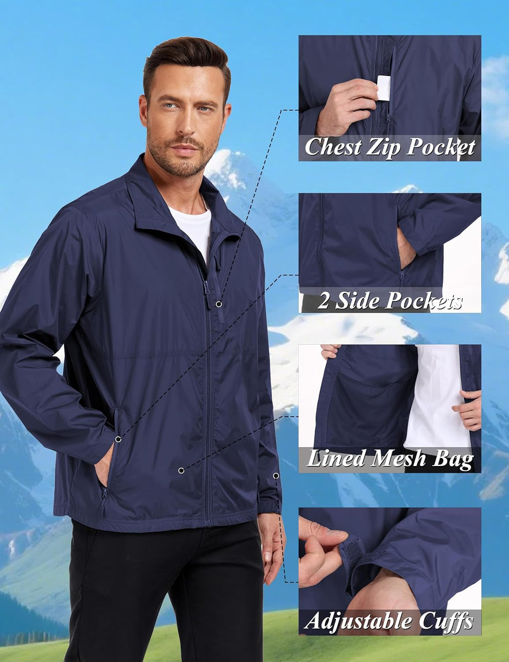 Men's Windbreaker Jackets Lightweight Single-layer for Spring/Autumn