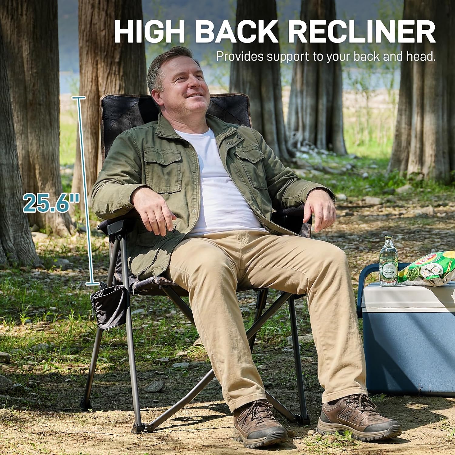 EVER ADVANCED Reclining Camping Chairs for Adult Supports 350lbs Black