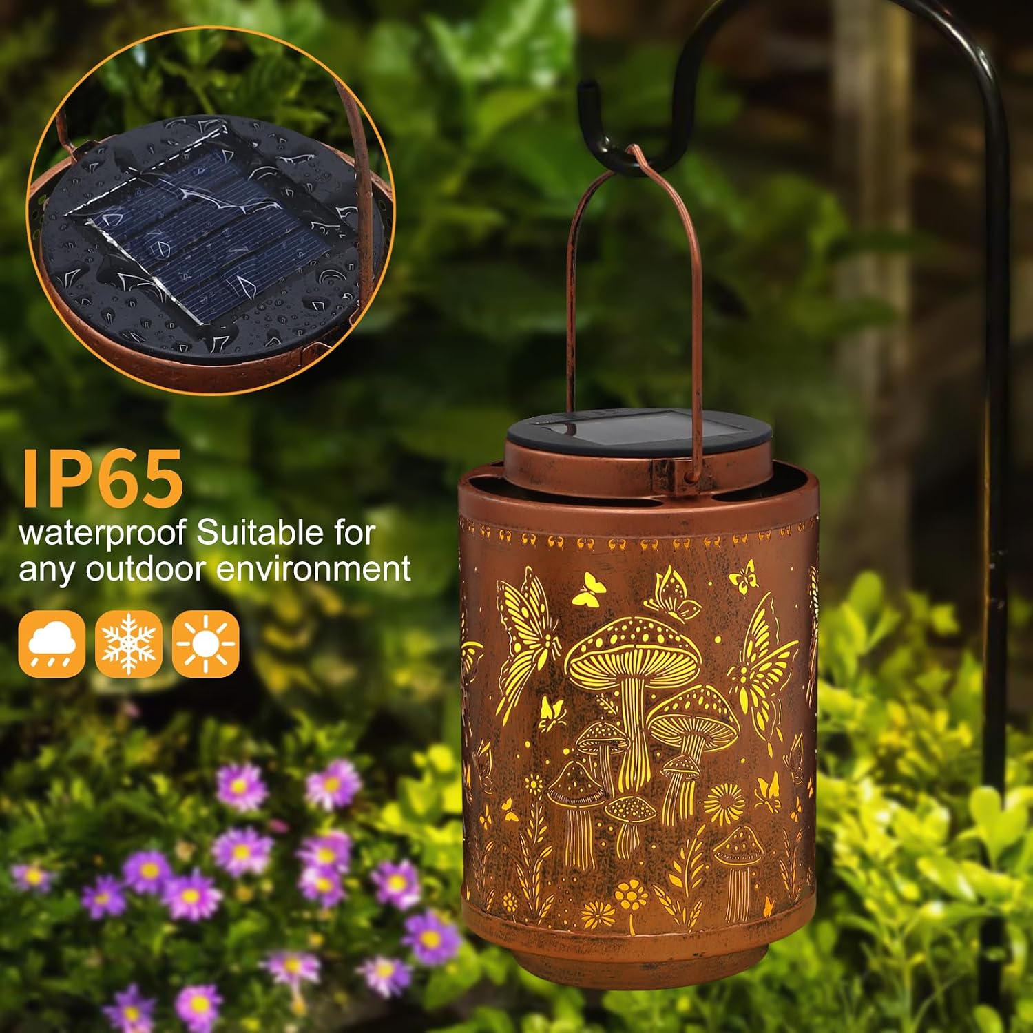 Solar Lanterns Outdoor Waterproof Mushroom Butterfly Garden Decor Gifts for Women Mon Grandma Metal Hanging Solar Lights Decoration for Outside LED Lanterns for Yard Patio Lawn