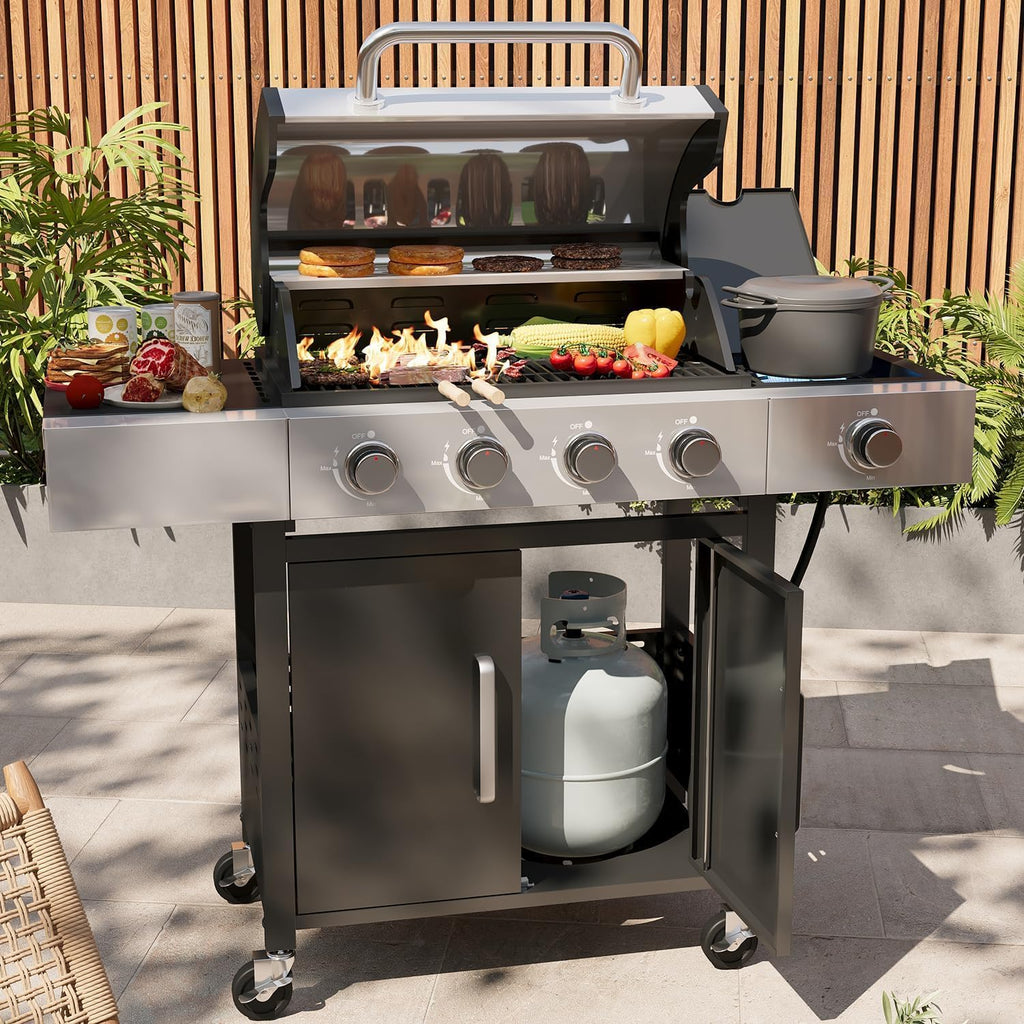 Aoxun 4-Burner 49000 BTU Propane Grill with Side Burner, Black