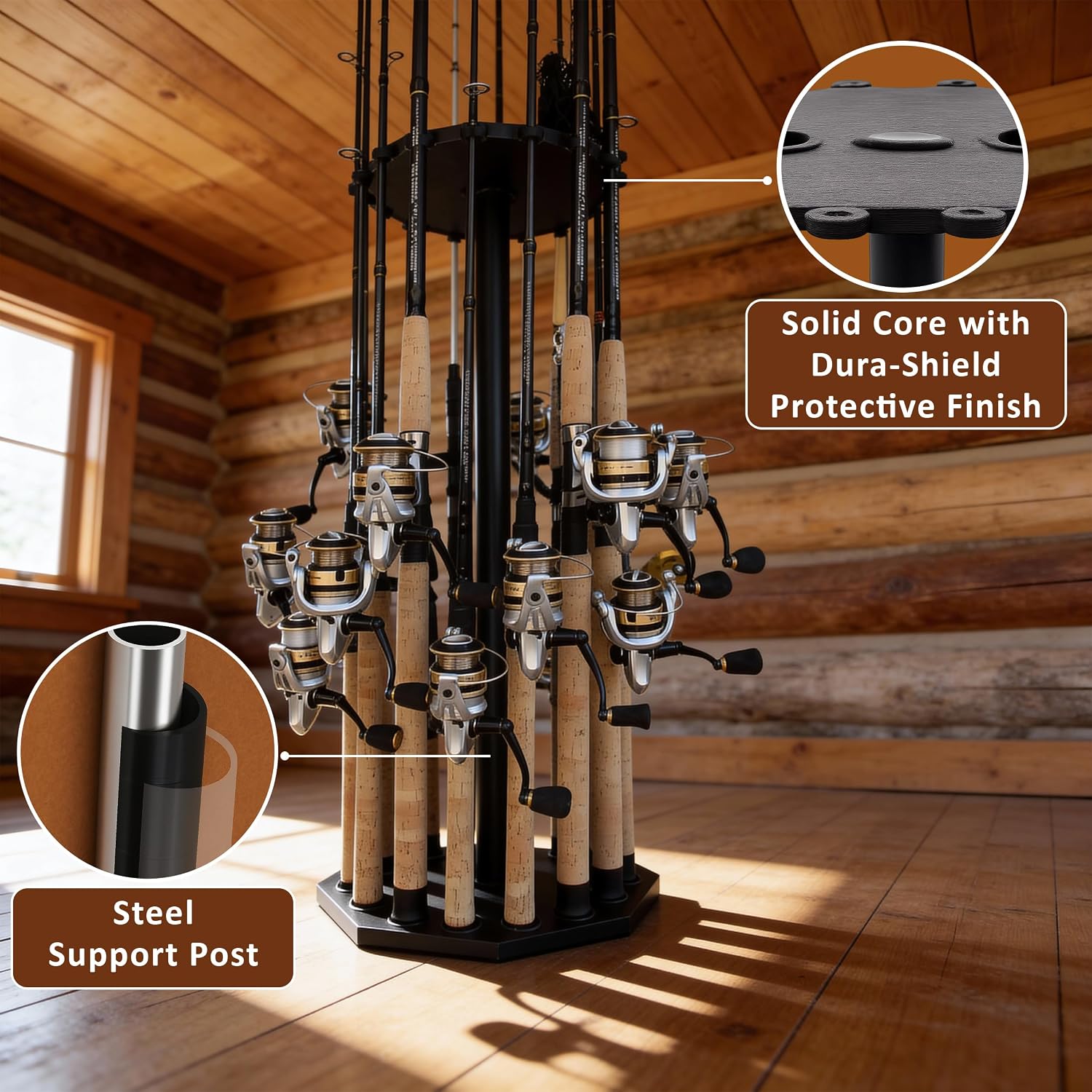 Rush Creek Creations 16-Rod Round Fishing Rod Holder for Garage, Tackle Box