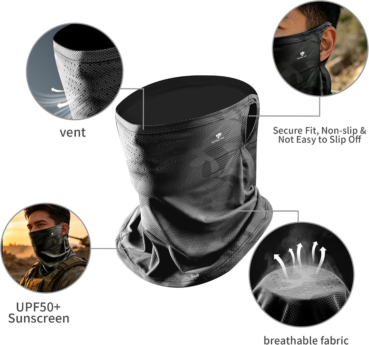 Men's Loose Fit Ear Loop Ice Silk Cooling Neck Gaiter, Anti-UV Sun Protection Face Cover with Breathable