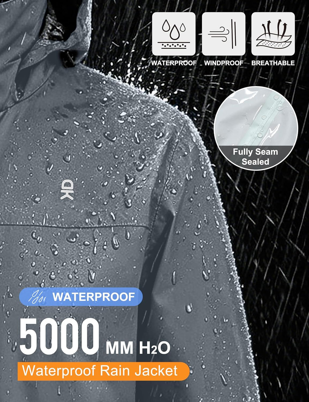 Little Donkey Andy Men's Waterproof Rain Jacket Outdoor Raincoat for Hiking