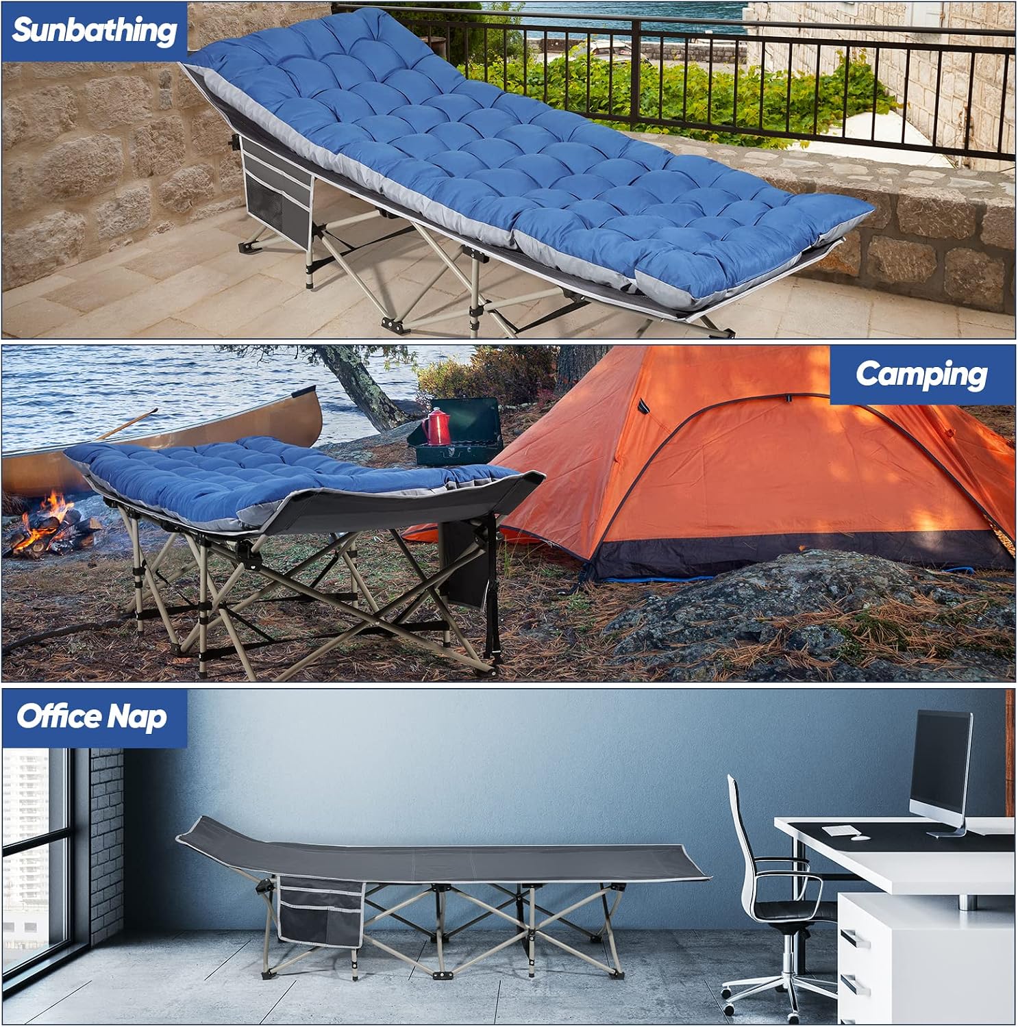 Portable Camping Cot with Mattress, Sleeping Bed,Single Lounge Chaise