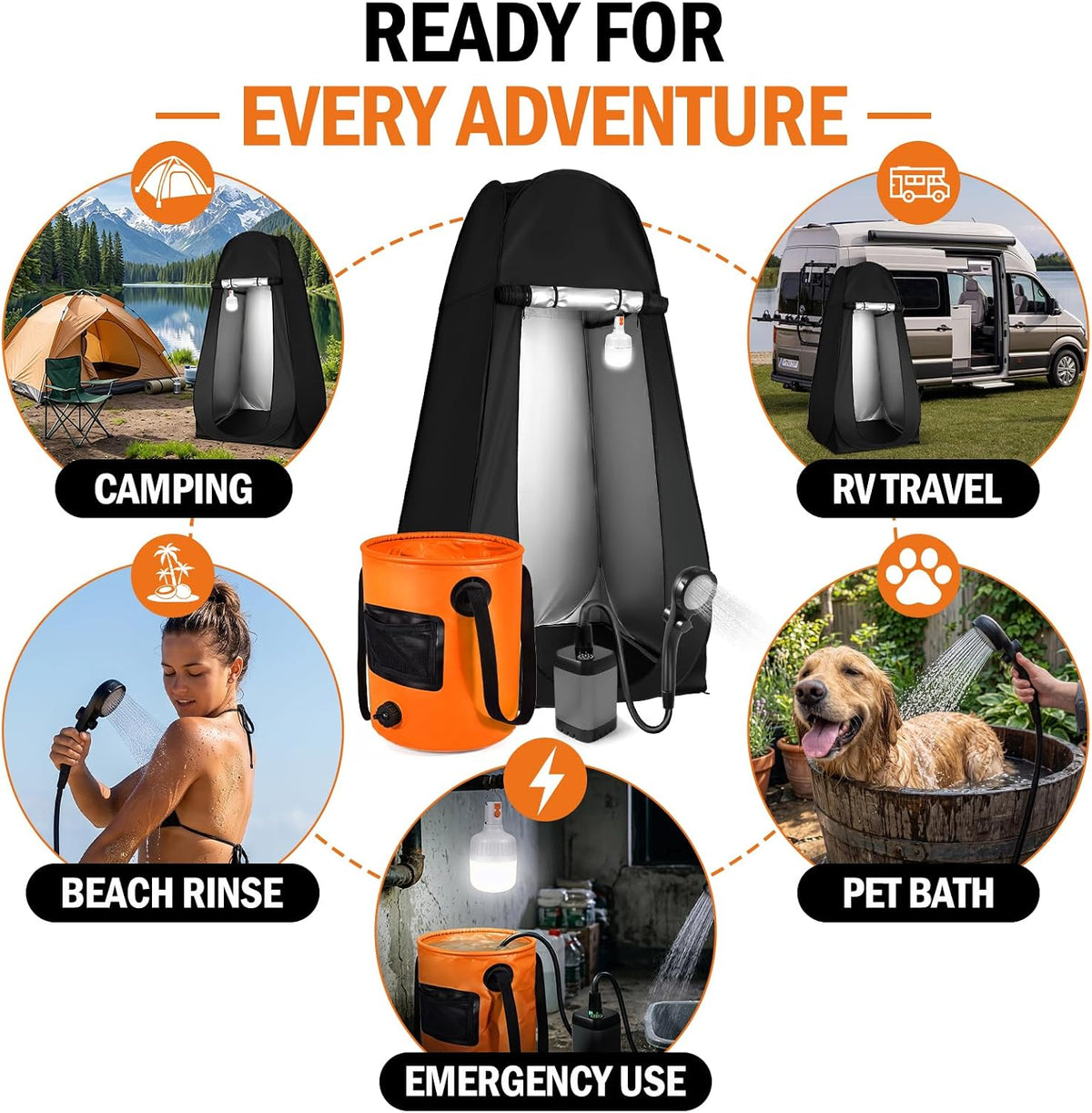 Portable Camping Shower Kit with Privacy Tent Heated Water Outdoor Shower