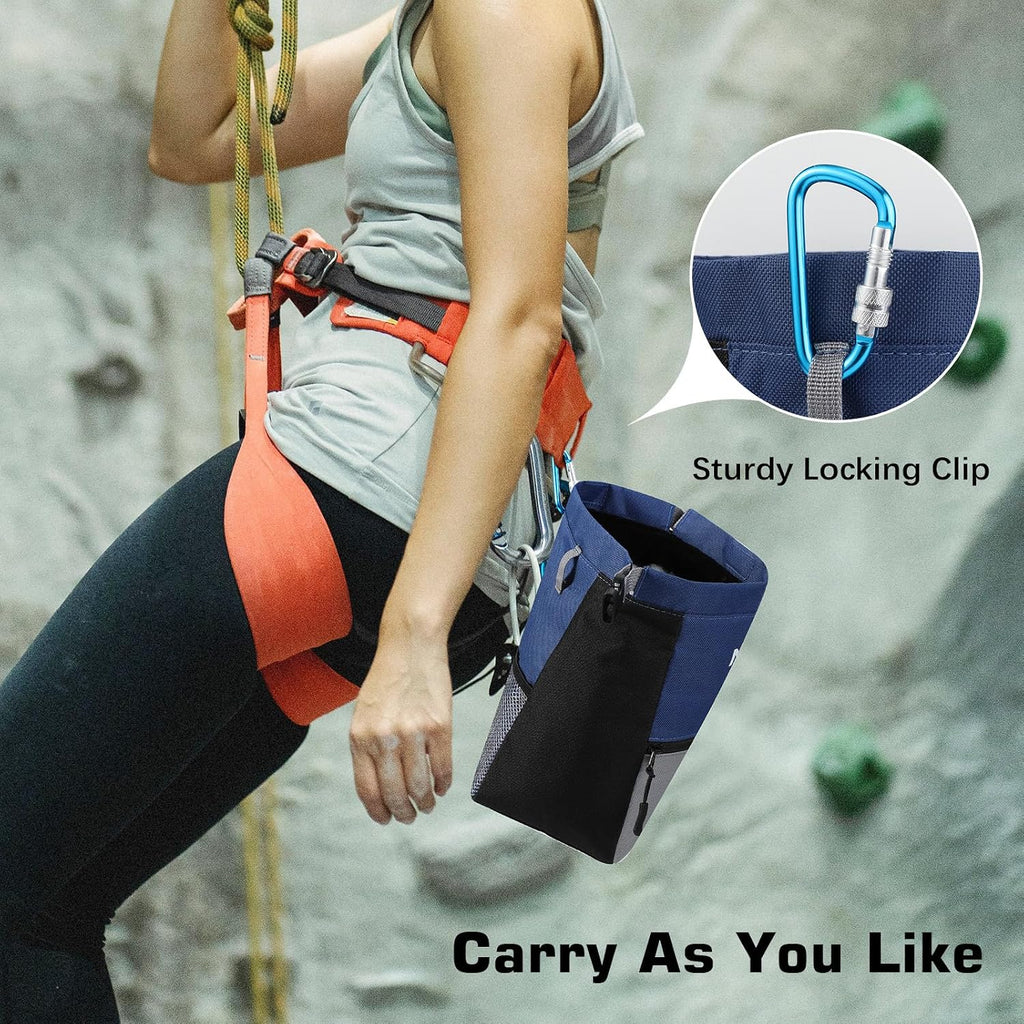 MoKo Chalk Bag for Rock Climbing, Large Capacity Climbing Chalk Bag with Magnetic Snap and Zipper Pocket, Portable Chalk Bucket for Rock Climbing, Weight Lifting, Bouldering, Gymnastics, Fitness
