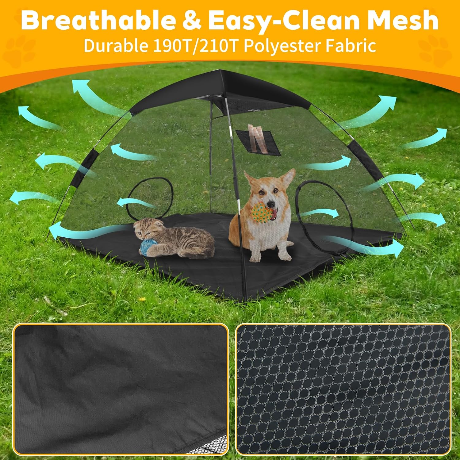GEERTOP Portable Pet Tent for Cats Outdoor Camping Playpen Sunshade Cat Enclosures for Indoor Kittens Rabbits Guinea Pigs Small Animals Mesh House