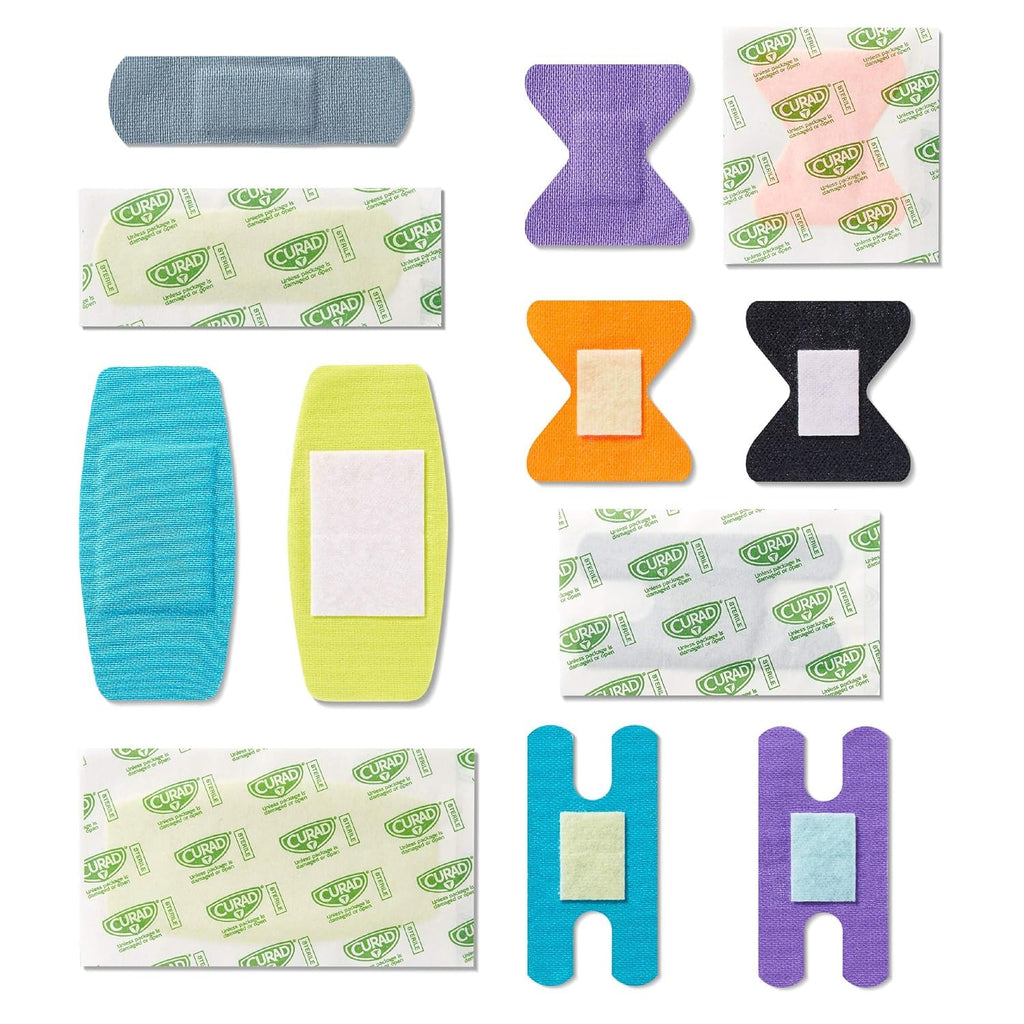 CURAD Performance Series Antibacterial Bandages, Extreme Hold Adhesive Technology, Finger & Knuckle Bandages, Flexible Fabric, Variety Pack with Assorted Sizes & Colors, 50 Count