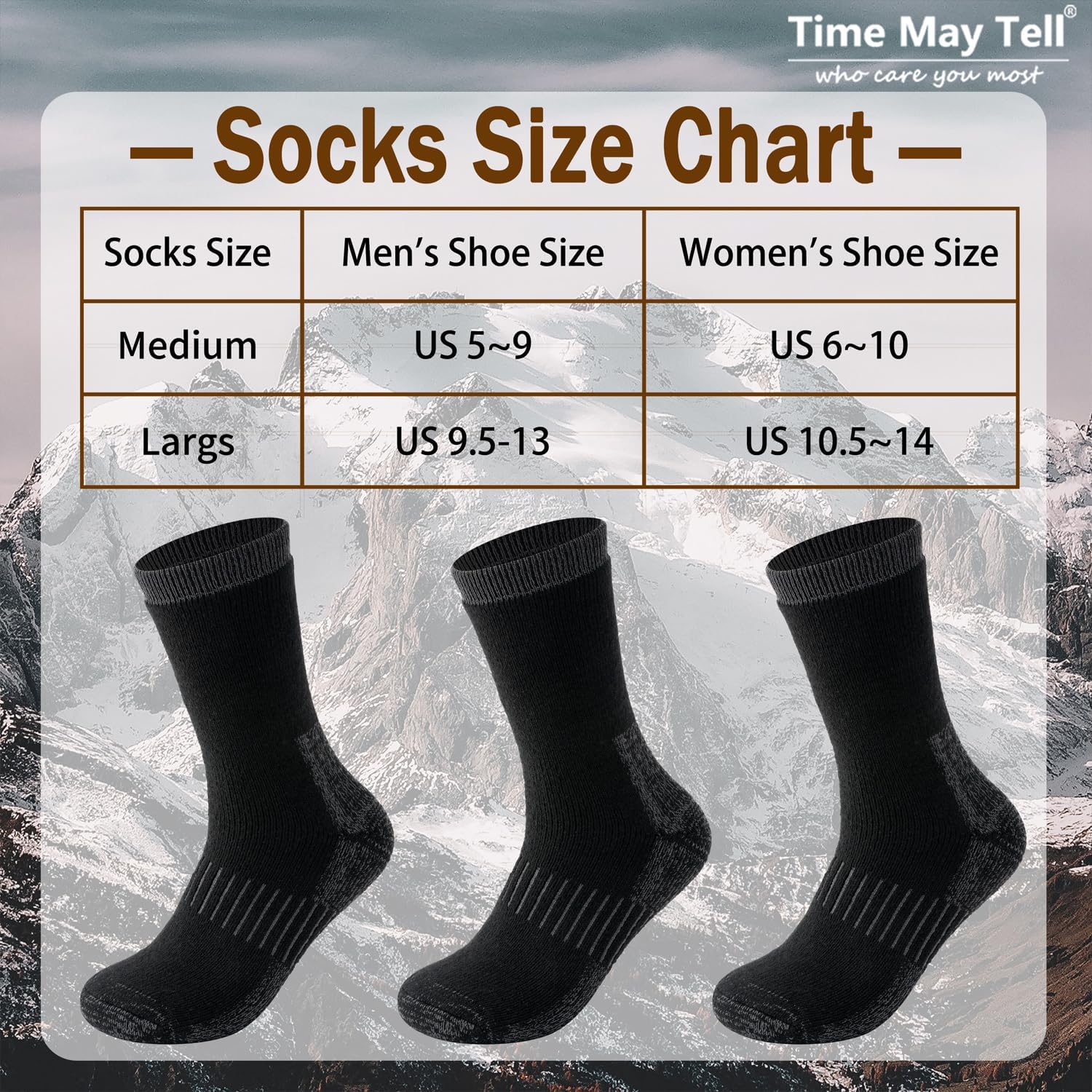 Time May Tell Merino Wool Hiking Boot Socks Cushioned Warm Outdoor Socks