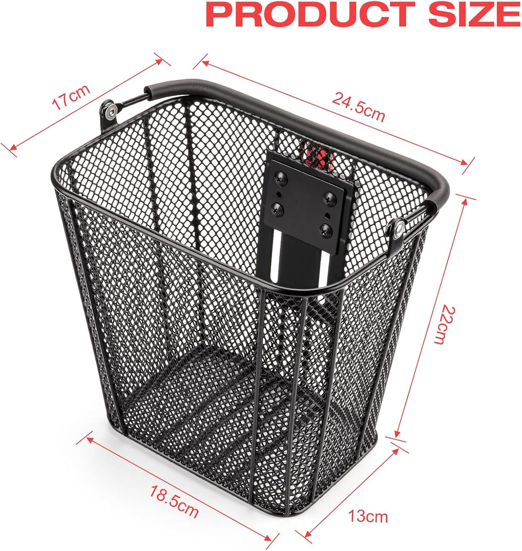 CXWXC E-Scooter Front Basket with Handle, Quick-Release Handlebar Bracket Detachable Scooter Basket for E-Scooters, Folding & Kick Scooters