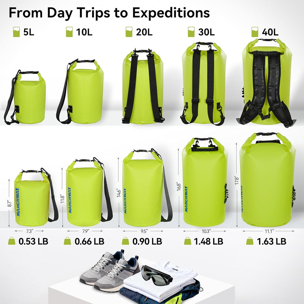 MARCHWAY Floating Waterproof Dry Bag Backpack 5L/10L/20L/30L/40L, Roll Top Sack Keeps Gear Dry for Kayaking, Rafting, Boating, Swimming, Camping, Hiking, Beach, Fishing